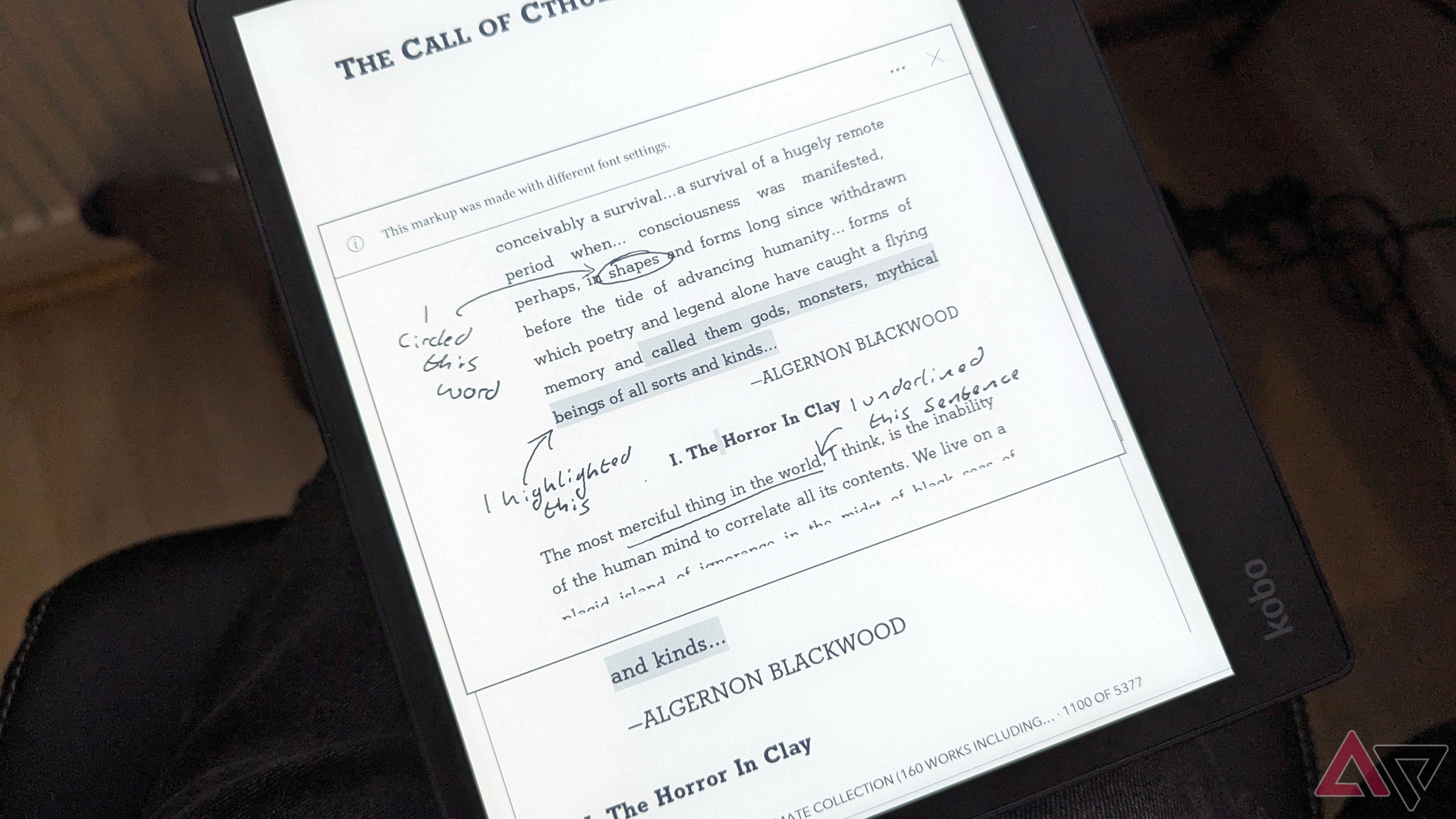 kobo elipsa 2e text display with notations