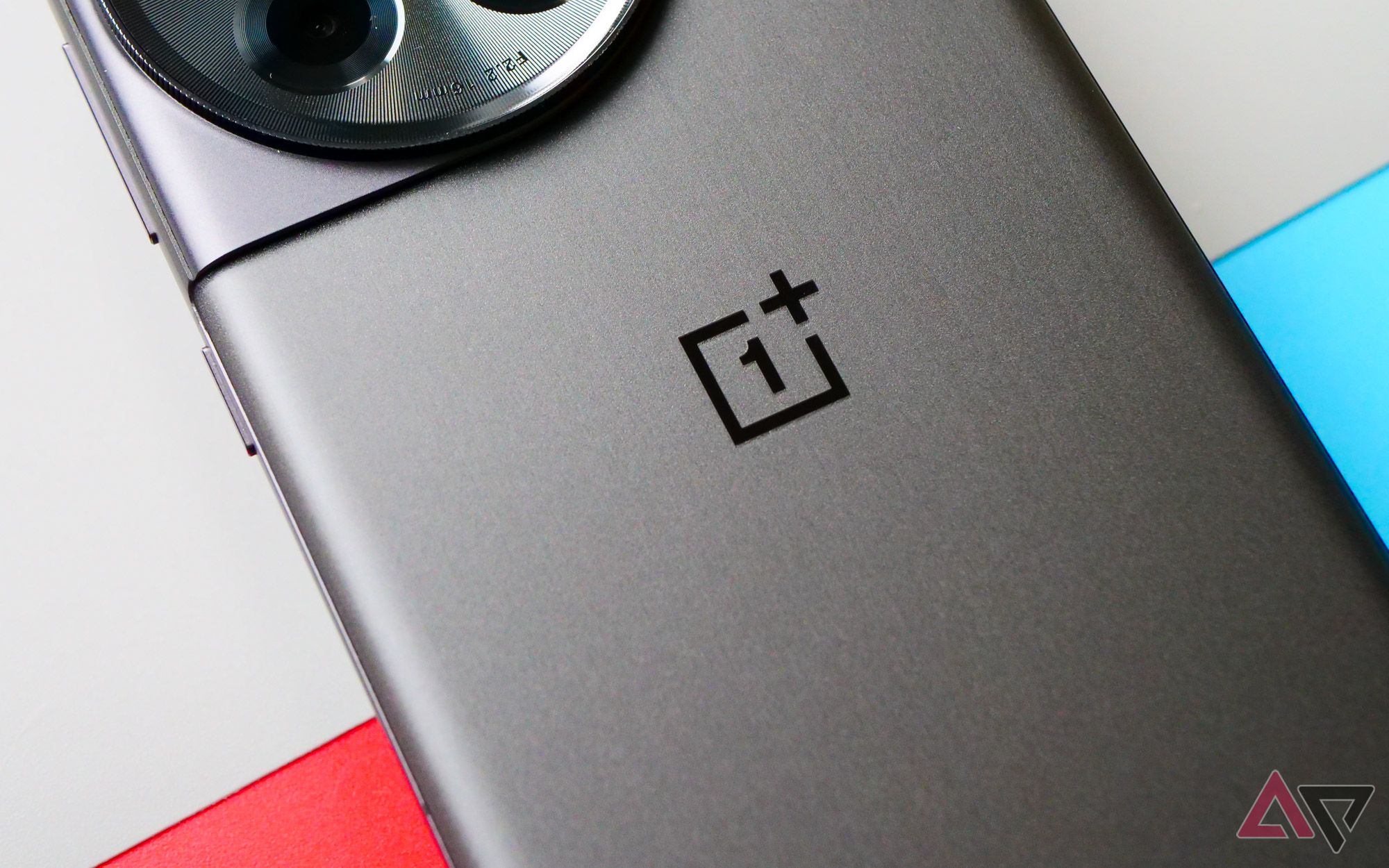 A close-up on the OnePlus logo on the OnePlus 12R