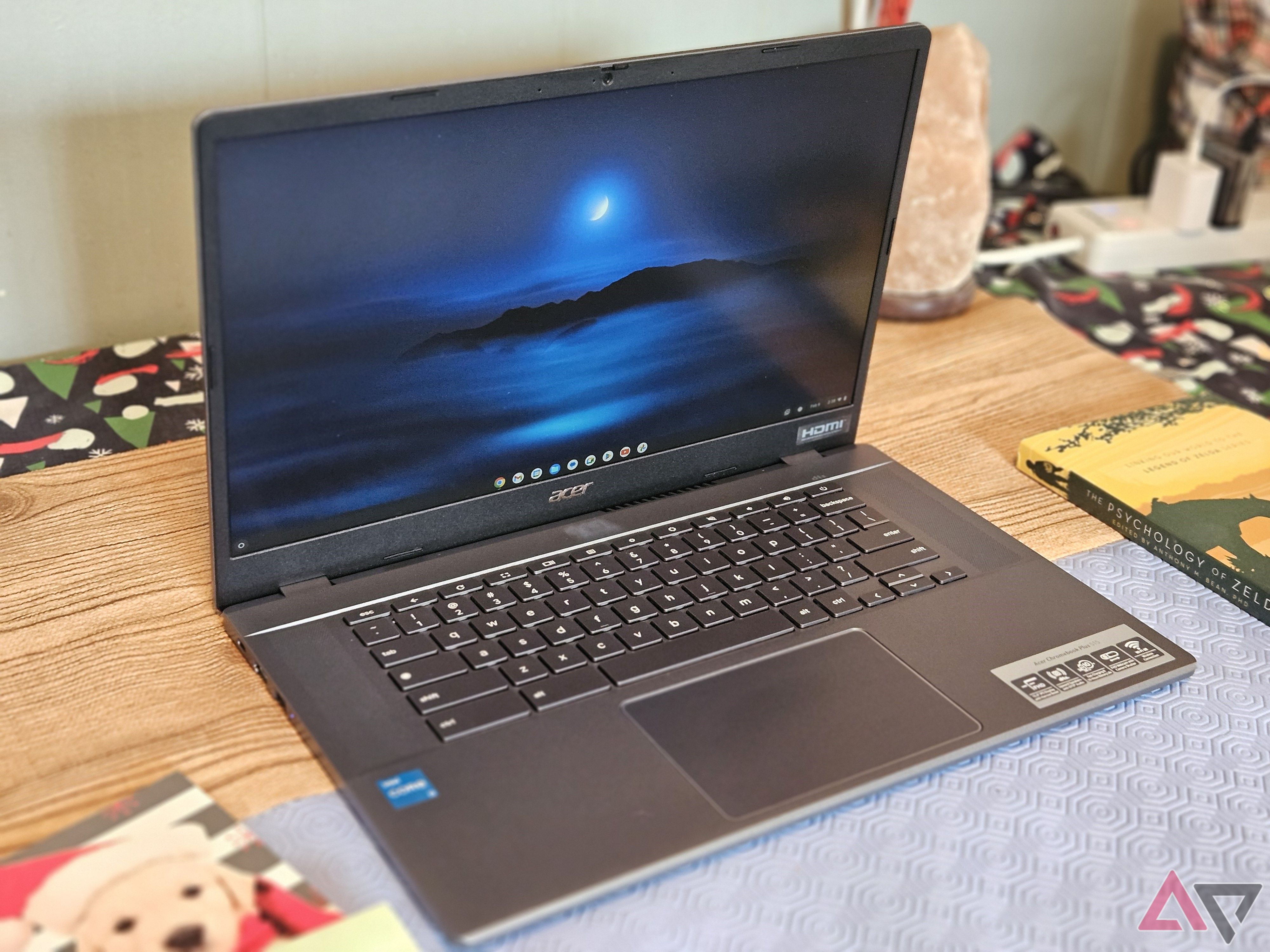 side view of the acer chromebook plus 515 laptop at 90 degrees