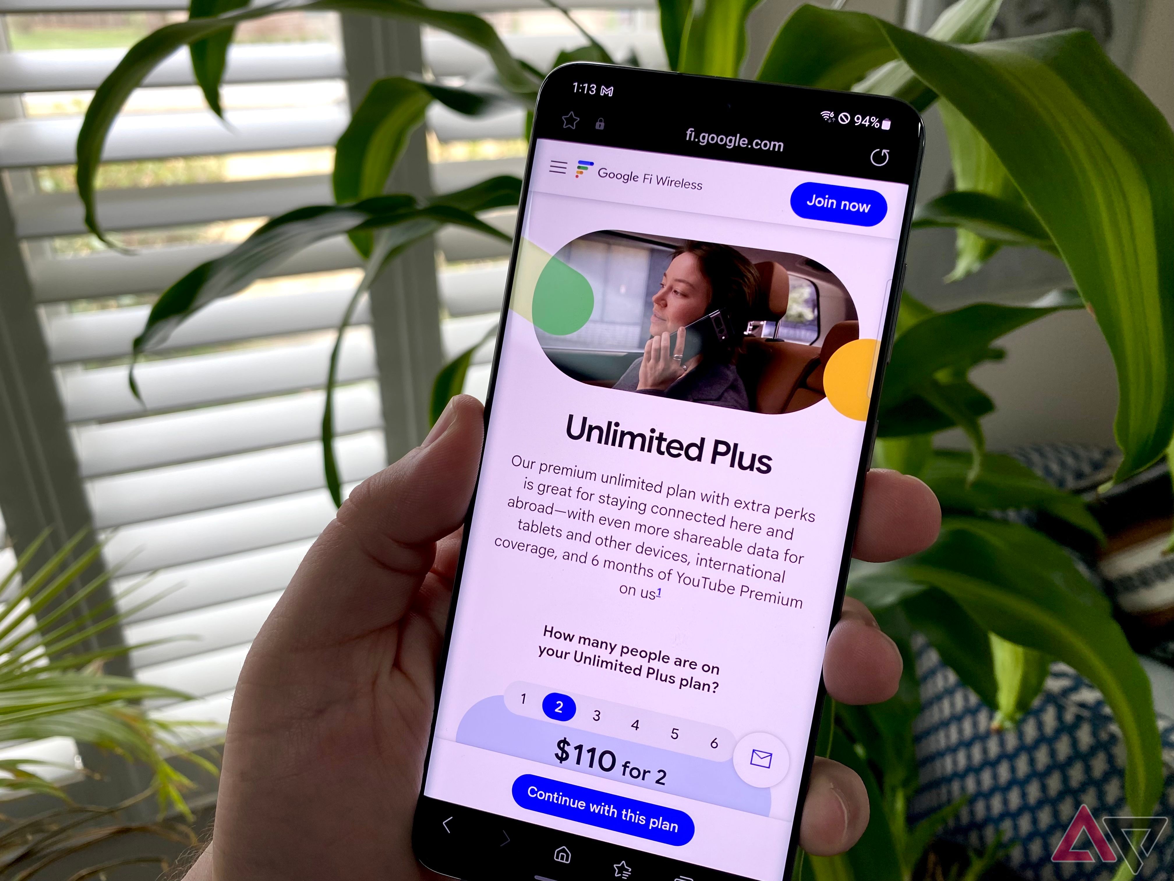 Google Fi plan web page held in hand