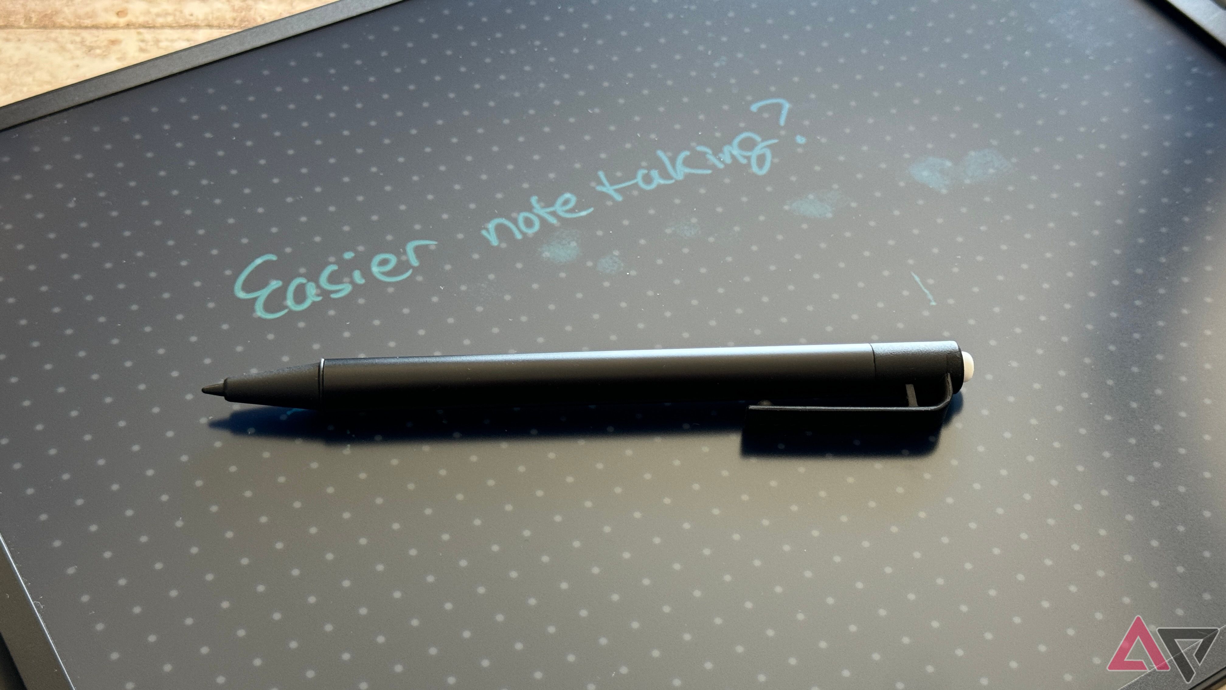 Pen resting on the LCD screen of the Blackboard