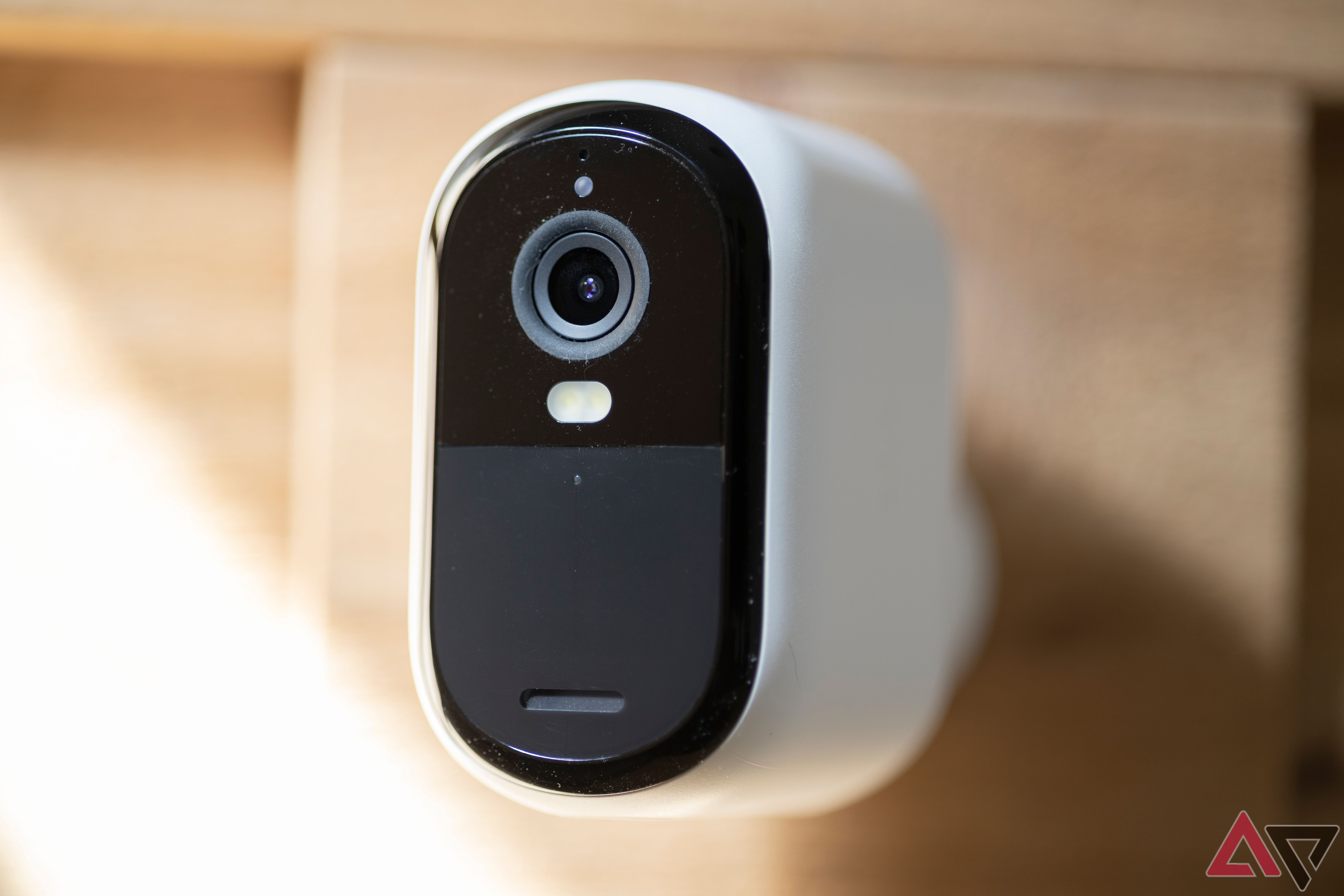 Close up of Arlo Essential XL Outdoor Camera (2nd Gen, 2K) mounted on wall