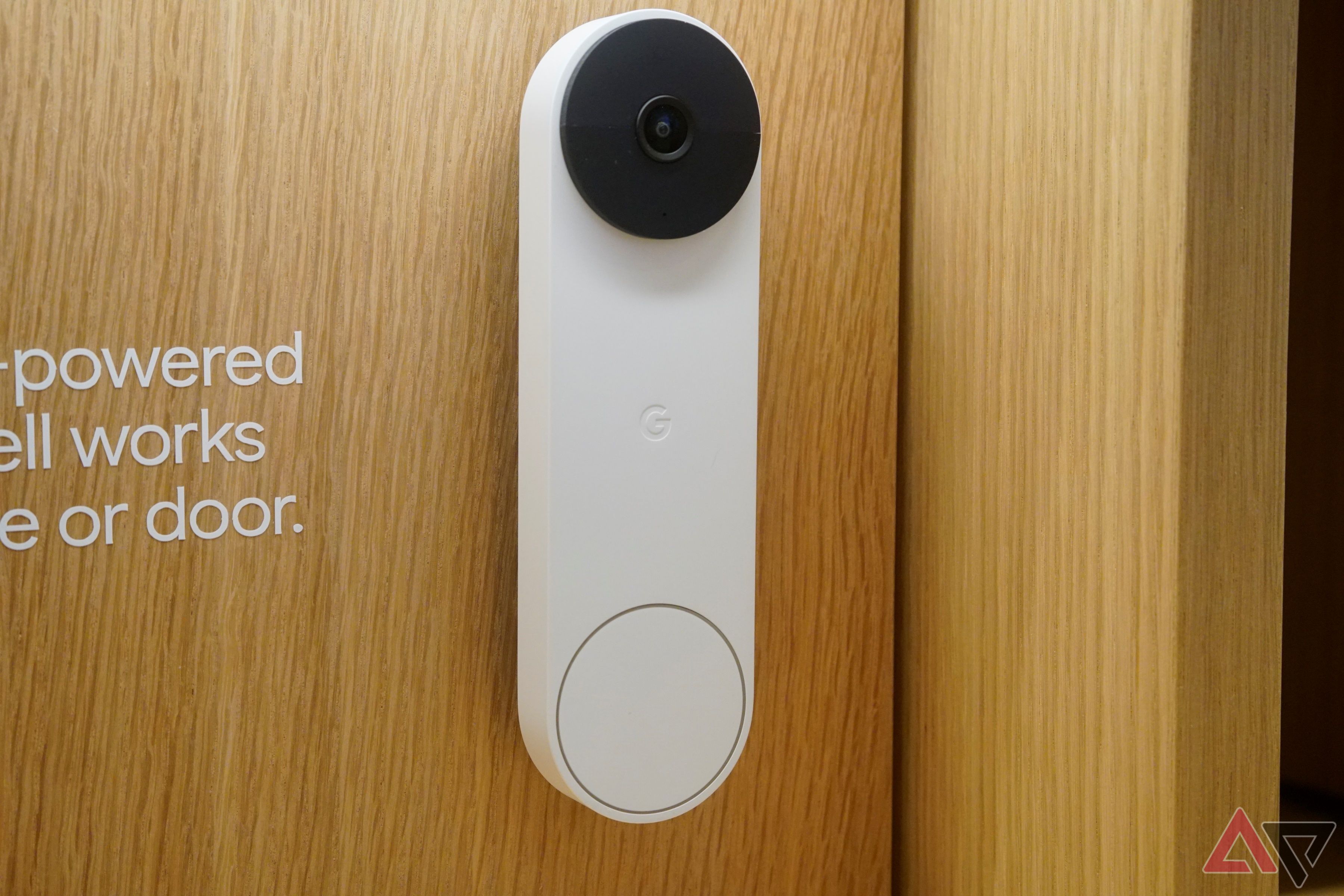 A Google Nest Doorbell Battery retail display.