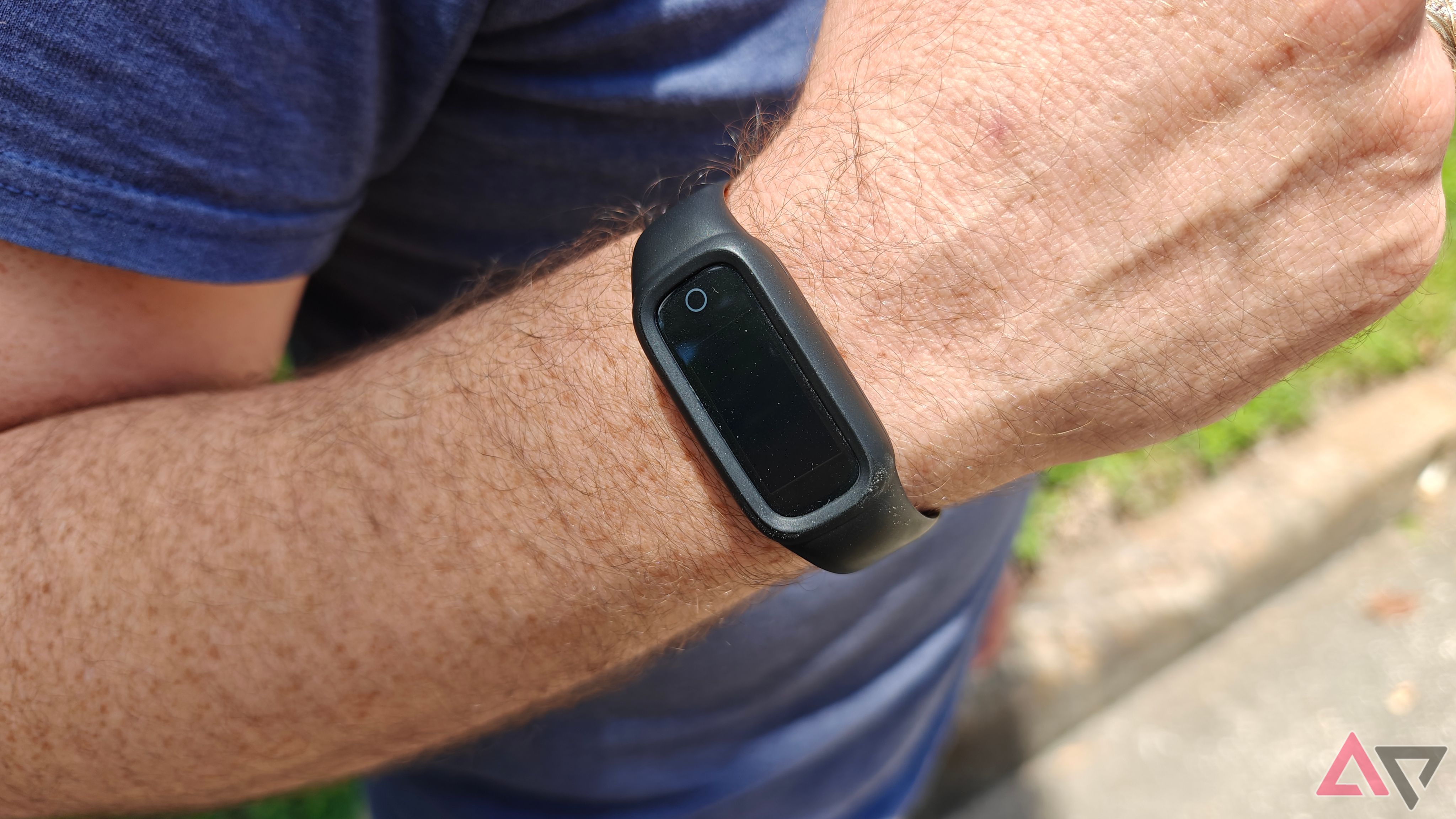 Fitness band on wrist while outside