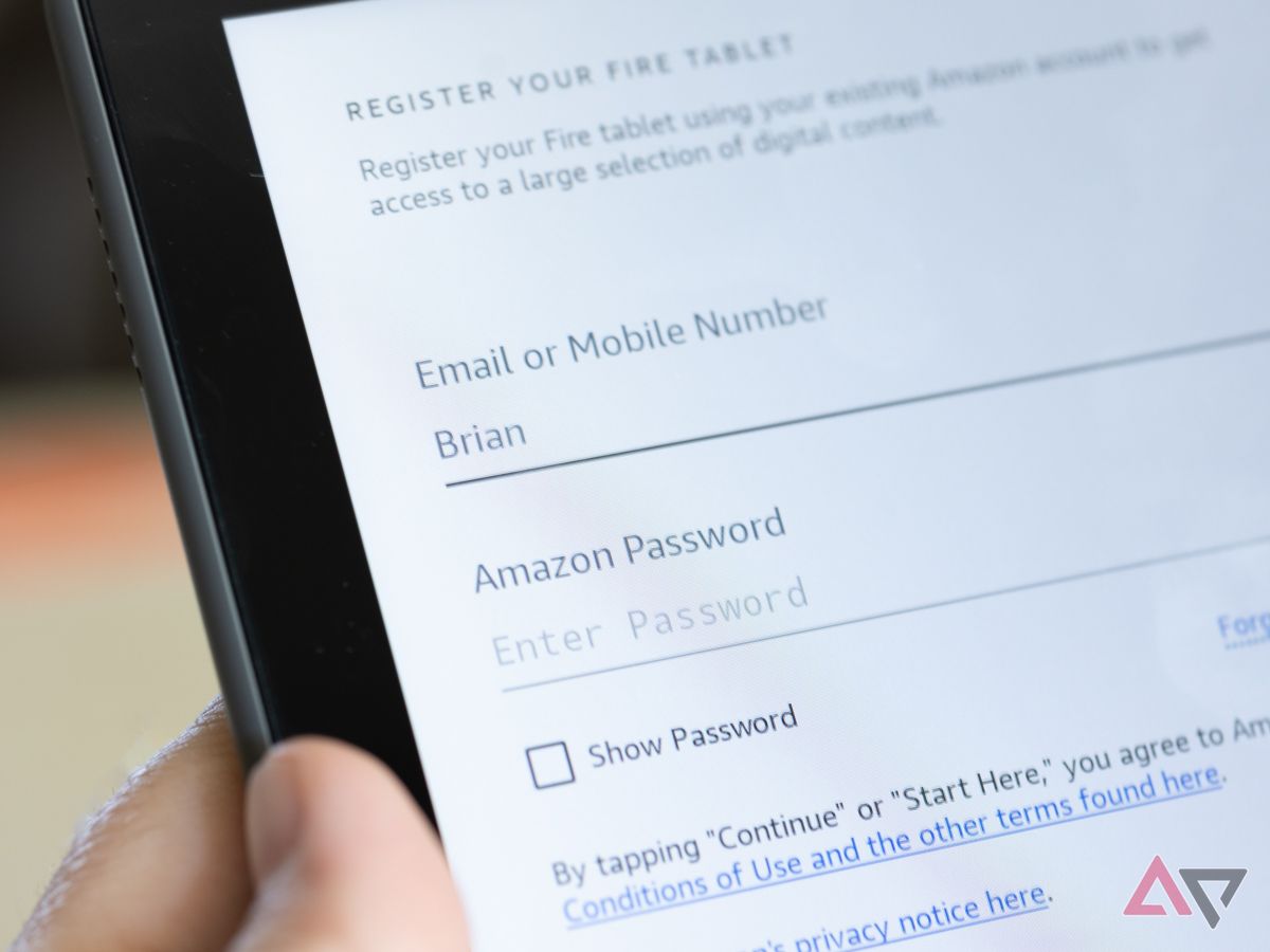 A close up of a login screen for the Kindle Fire HD 8 Plus