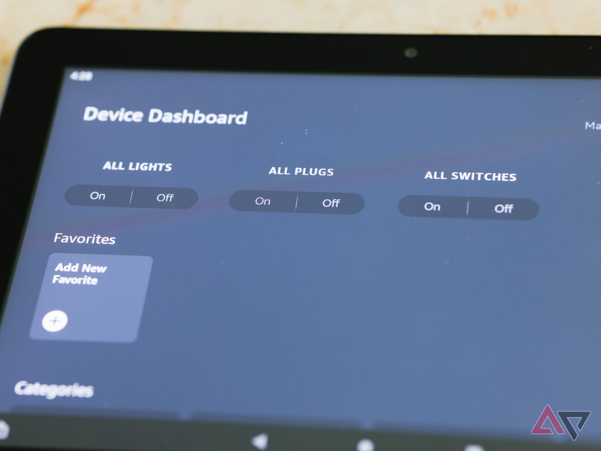 A Kindle Fire HD 8 Plus showing a smart home Device Dashboard