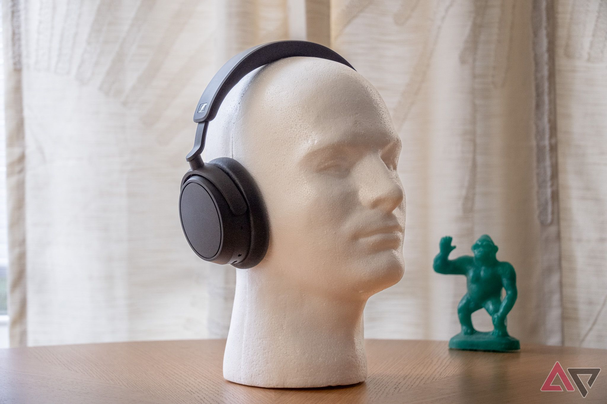 Headphones on a styrofoam mannequin head