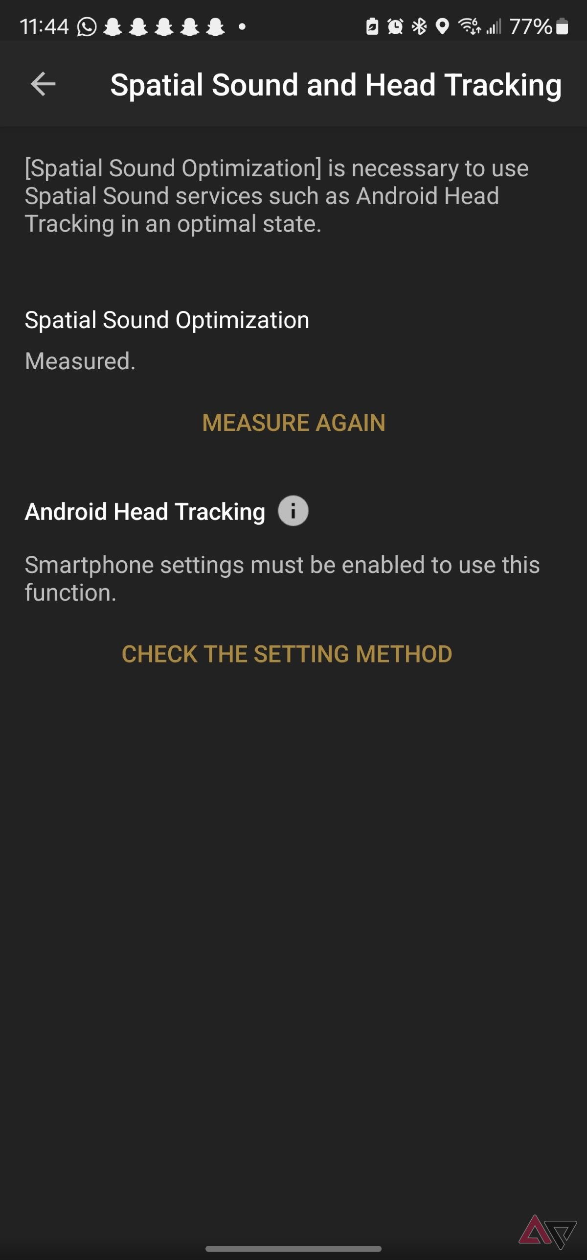 Screenshot of Spatial Audio settings in Sony Headphones App