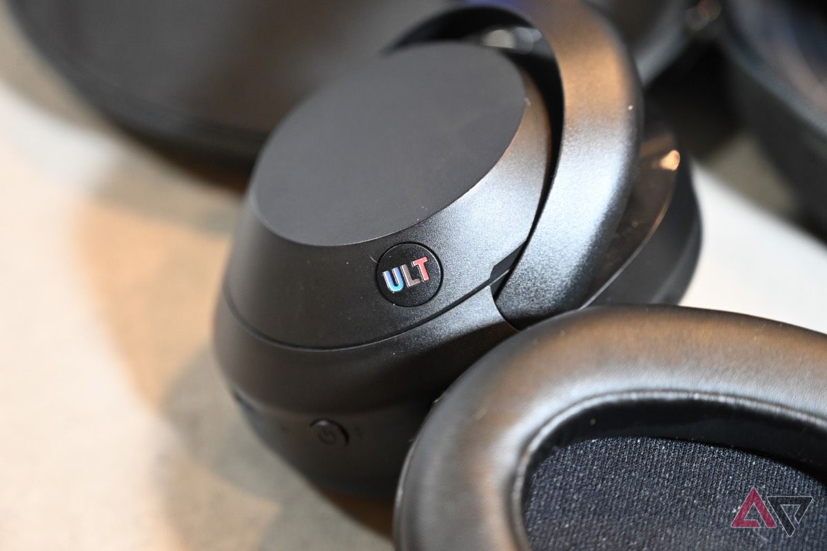 Close up shot of Sony Ult Wear Headphones focusing on Ult button