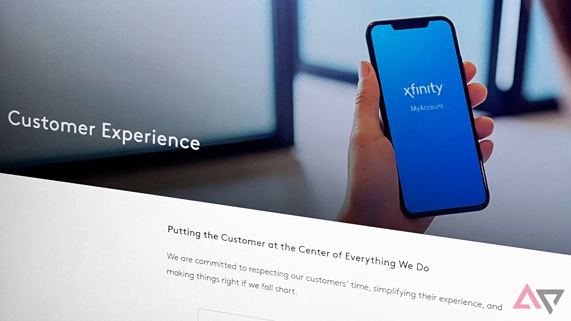 A photo of the Xfiniuty website, showing the Customer Experience page.