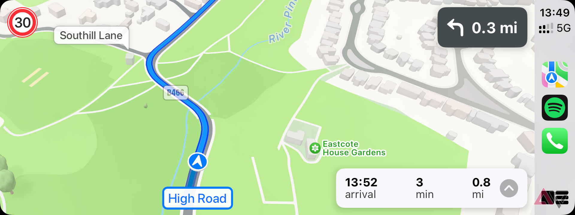 A screenshot captured of the maps screen on Apple CarPlay