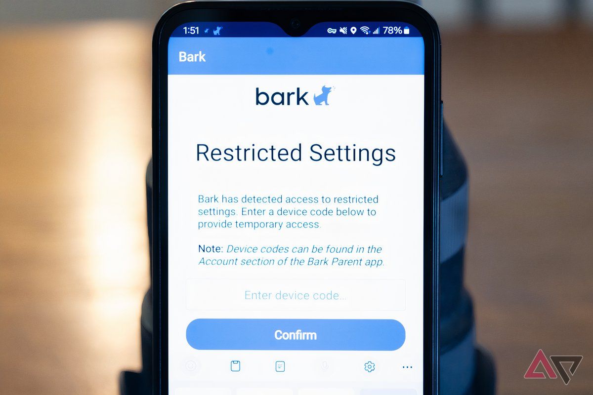 A message on a Bark phone showing restricted settings.