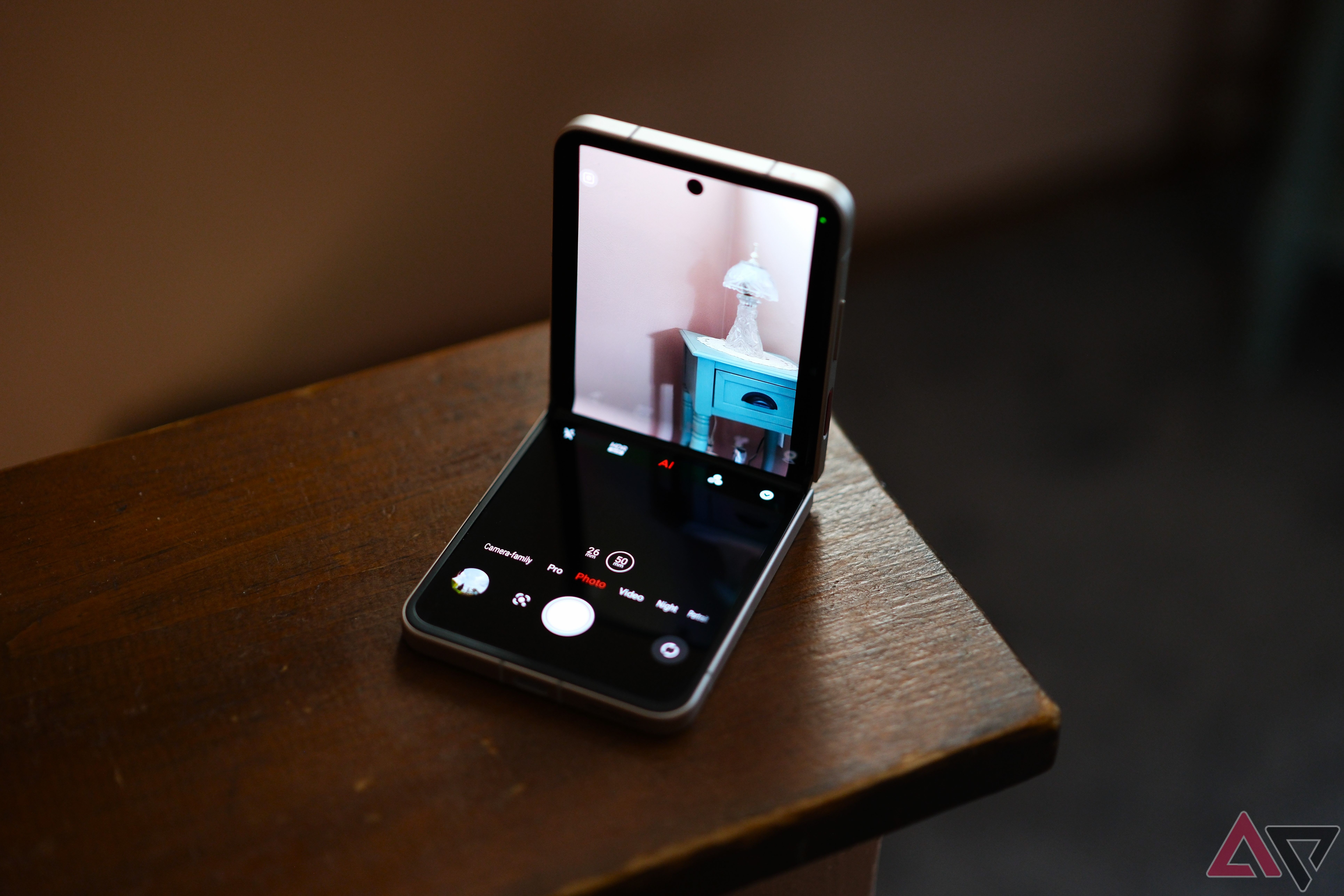 Nubia Flip 5G camera hald open indoors with camera app open