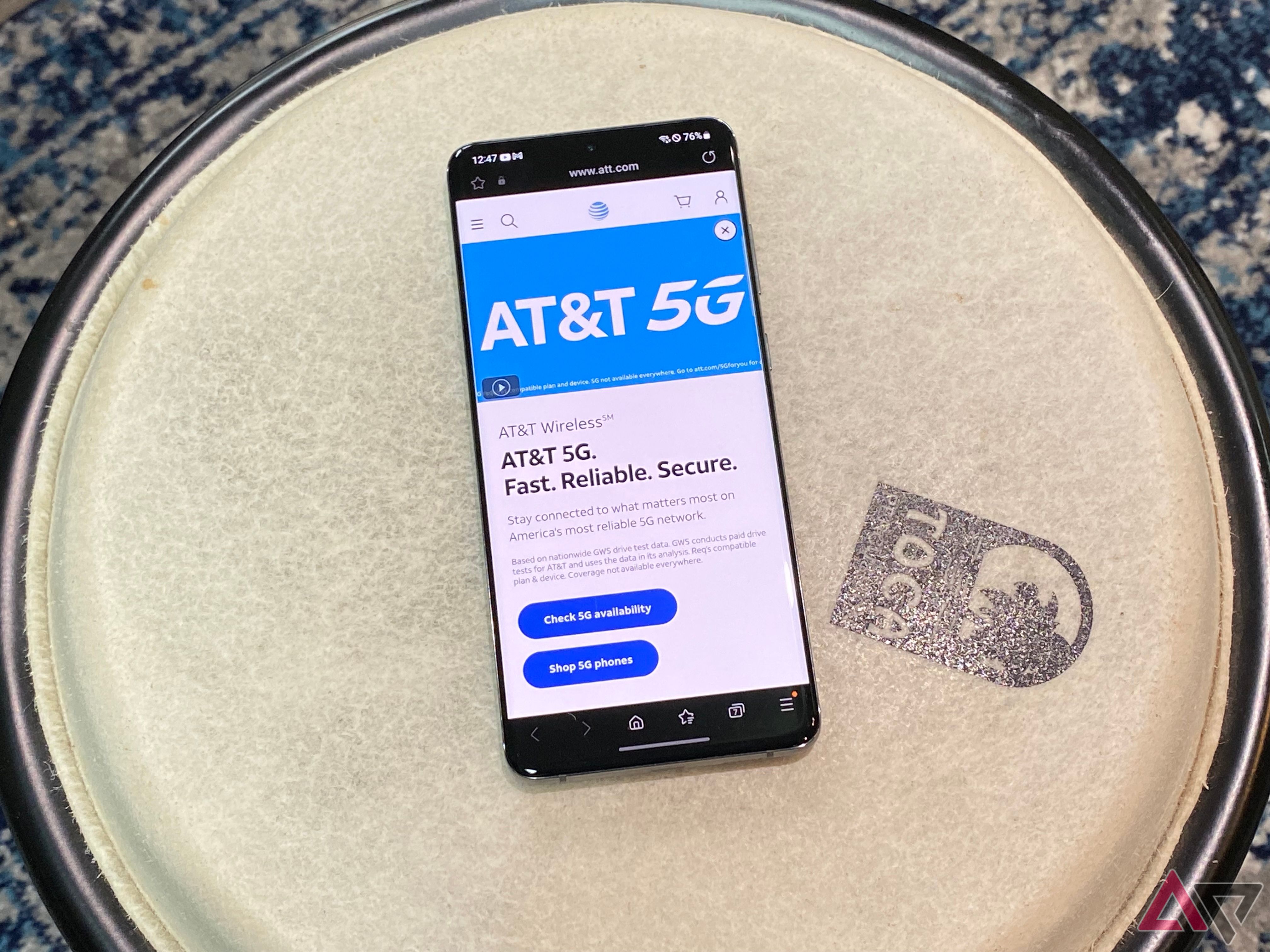 AT&T website on a phone on a drum