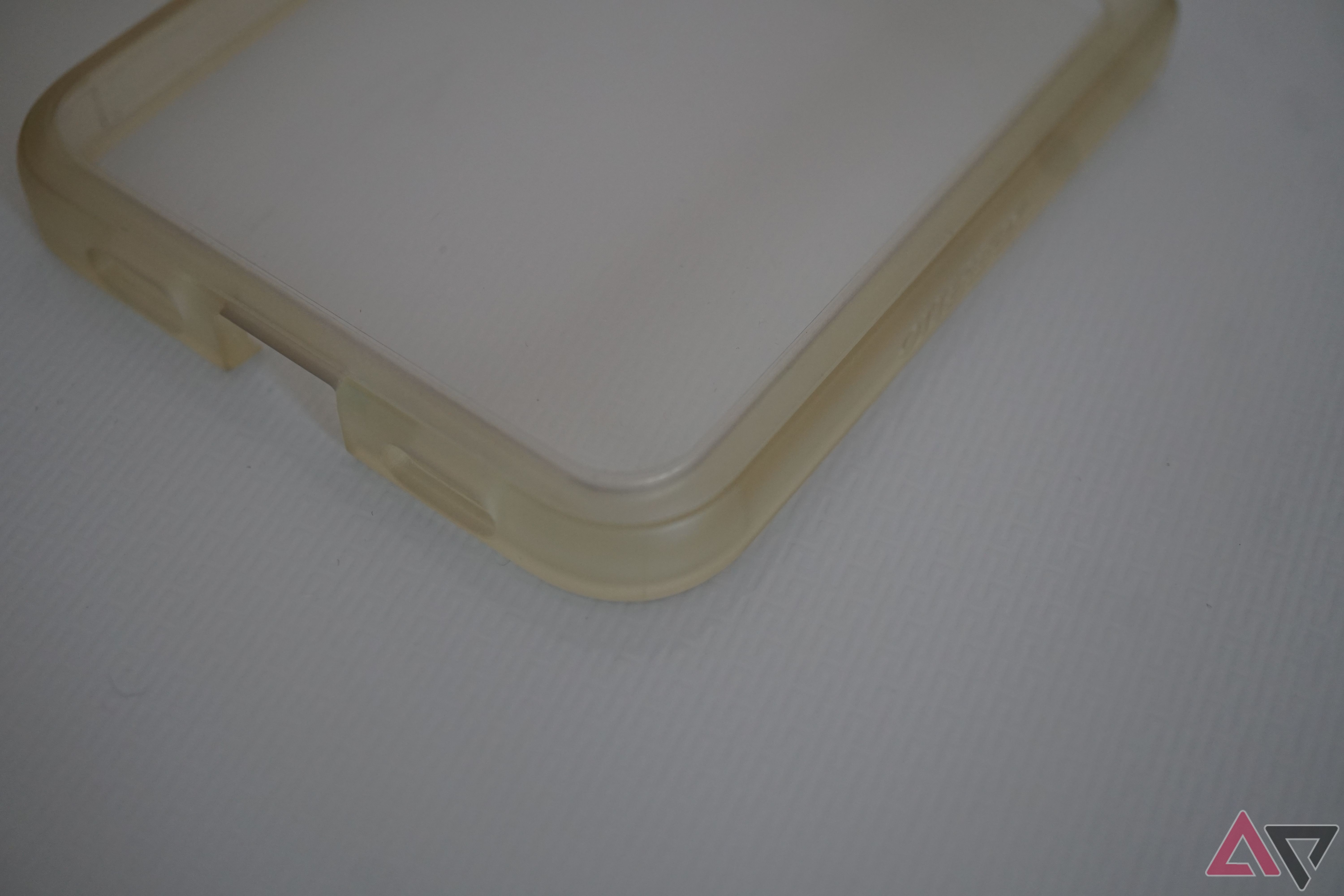 A photo of a yellowed phone case