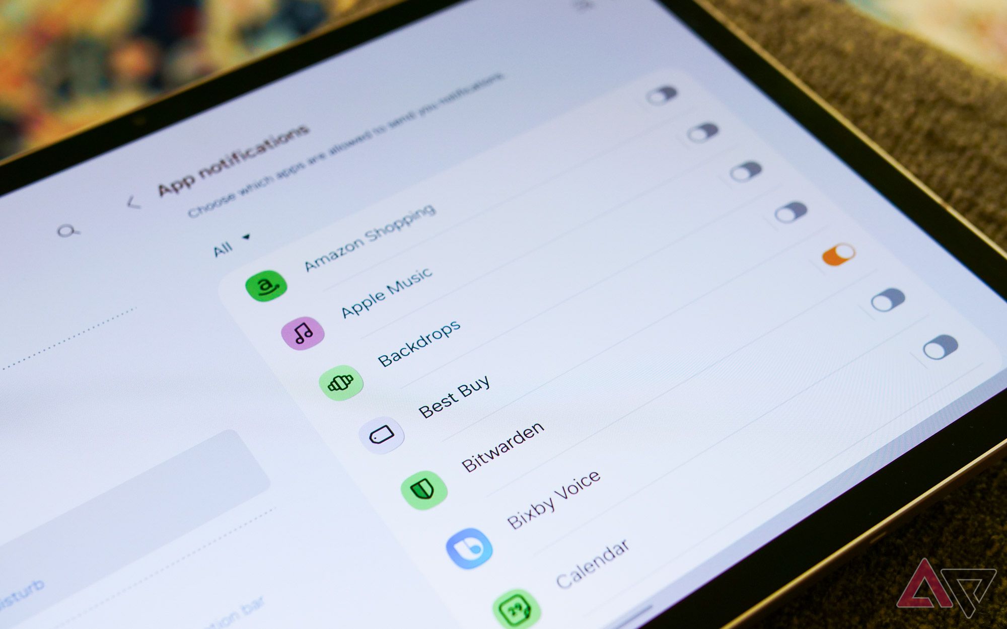 A close up on the Tab S9's settings menu.