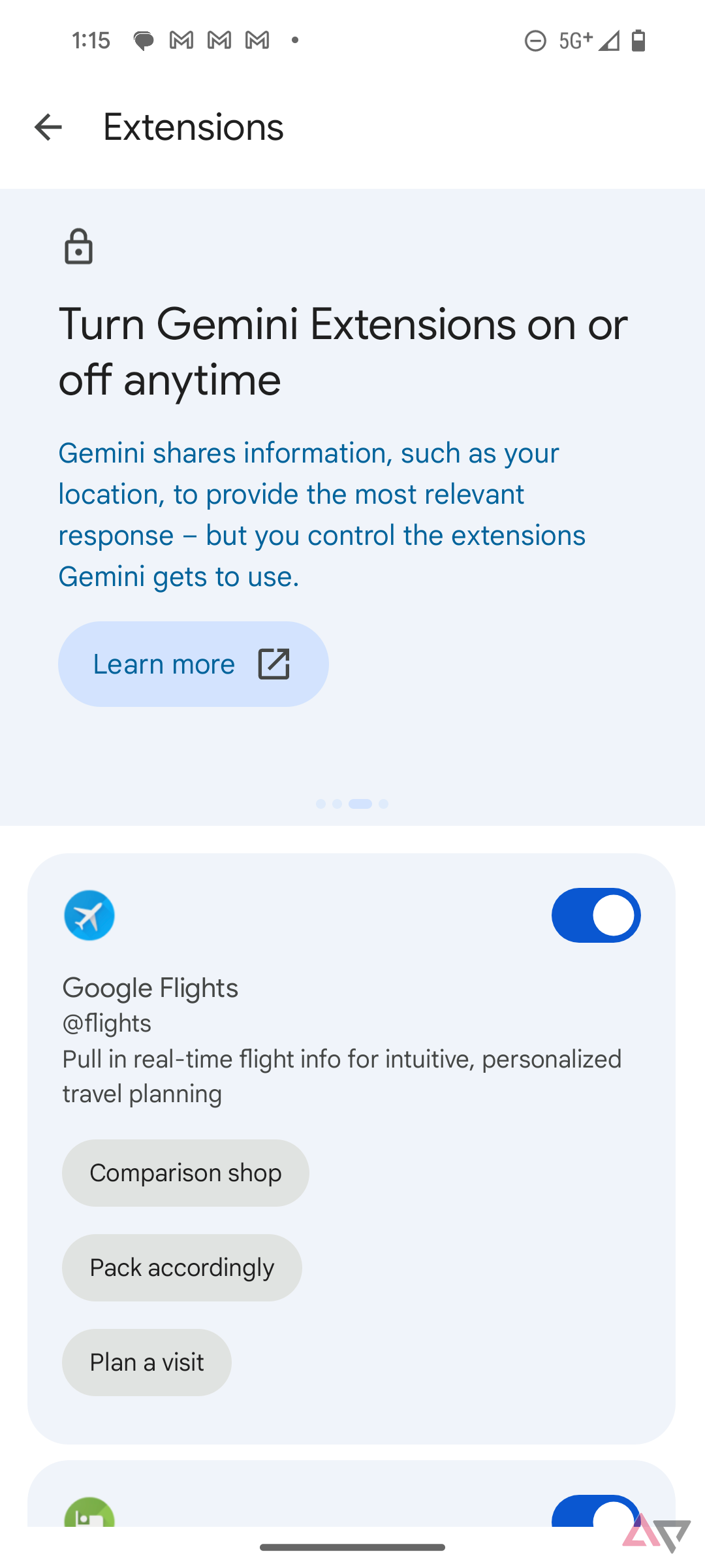 Google's extensions in Gemini.