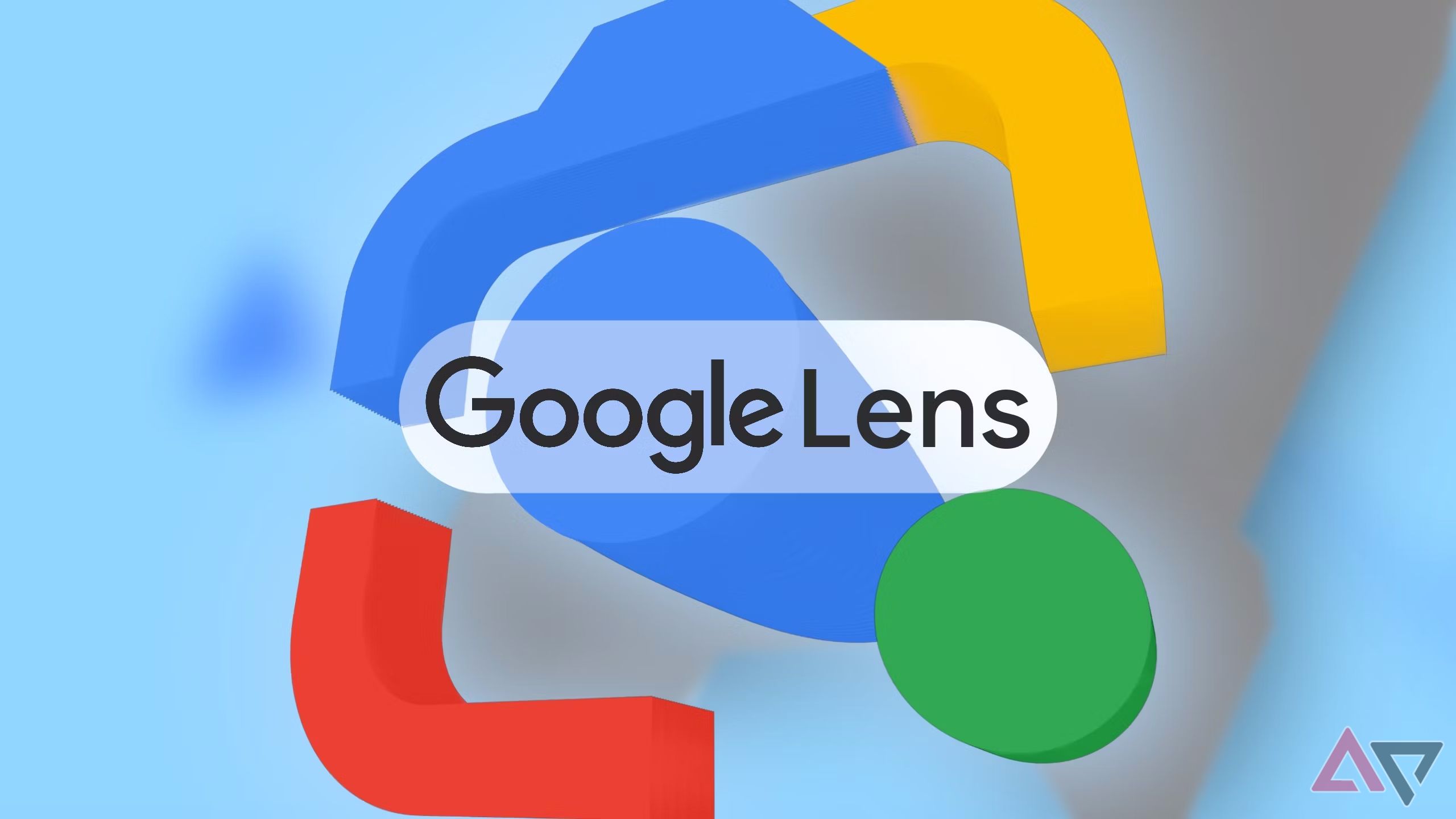 Render of the Google Lens logo against a blurred background.