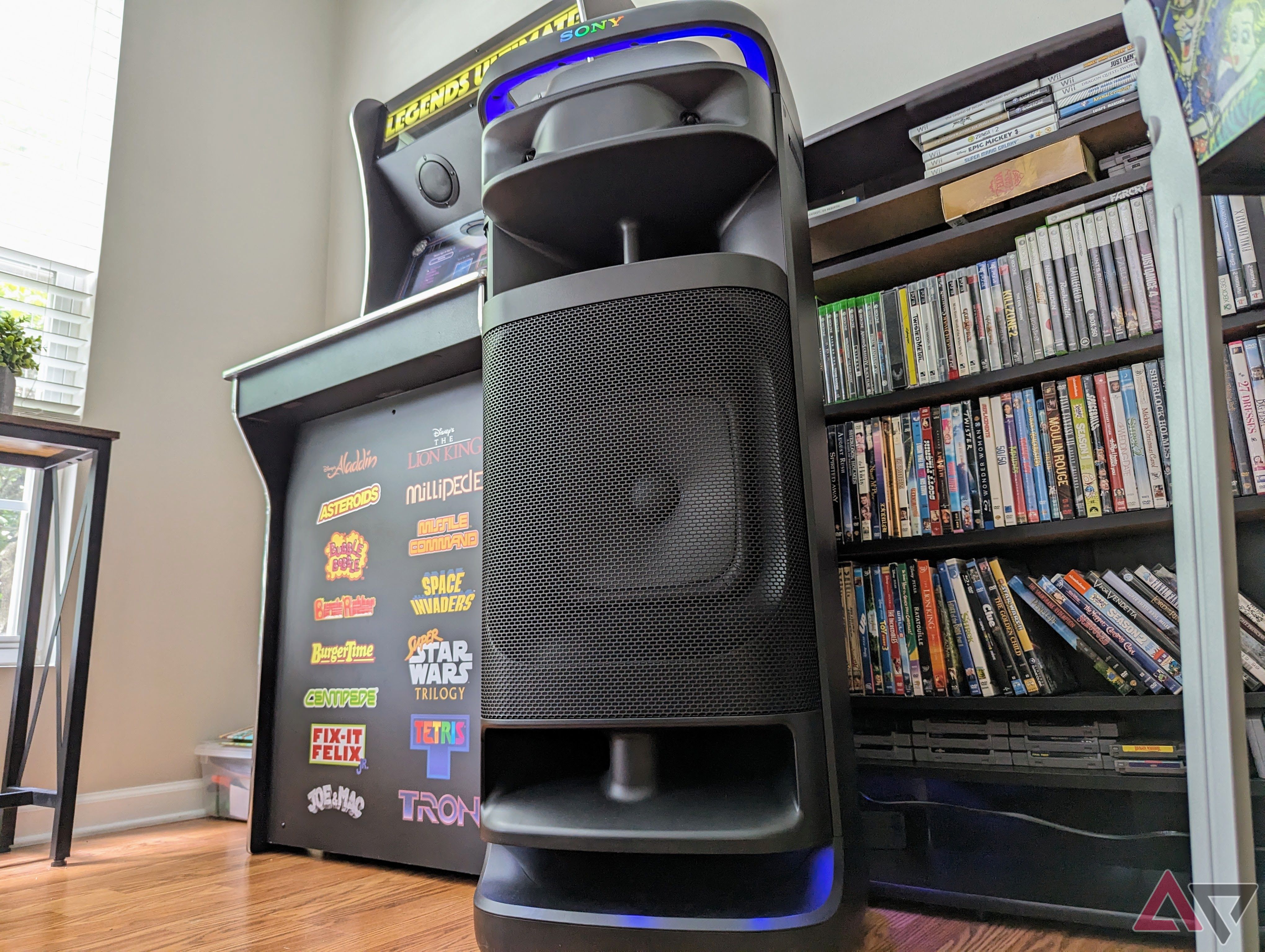 Sony Ult Power 10 speaker with arcade in background