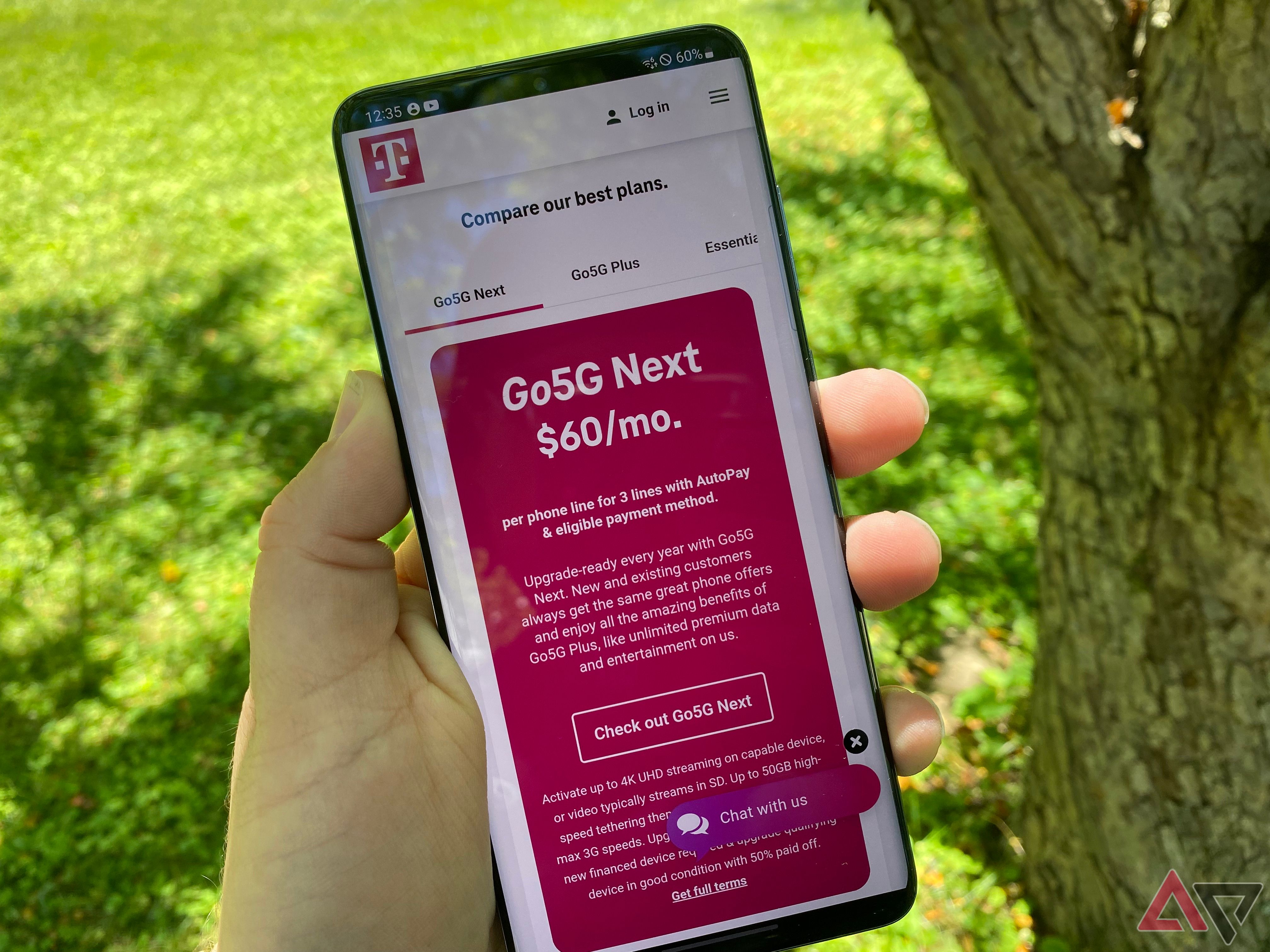 T-Mobile plans on a phone outdoors