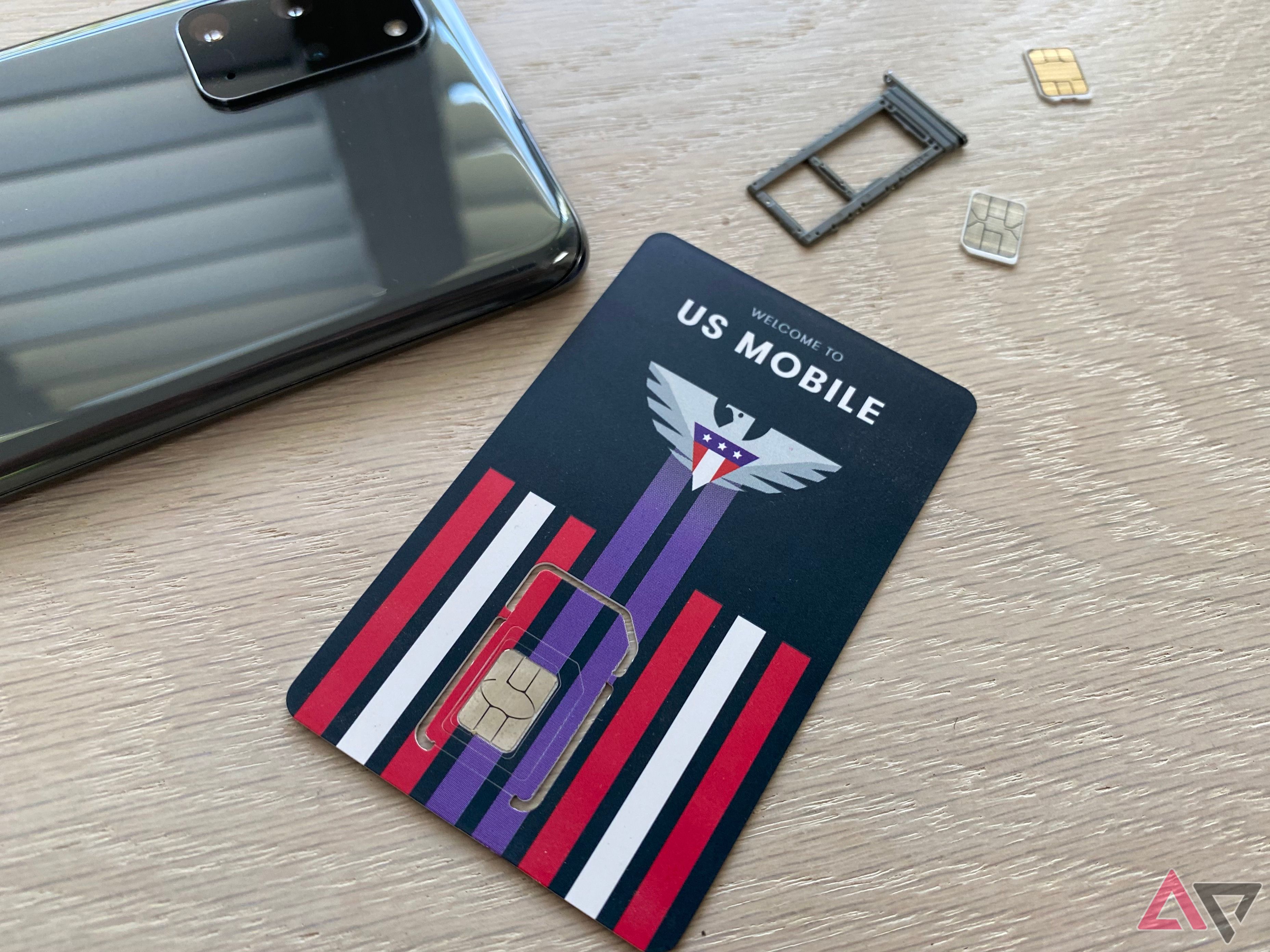 US Mobile SIM card with a phone