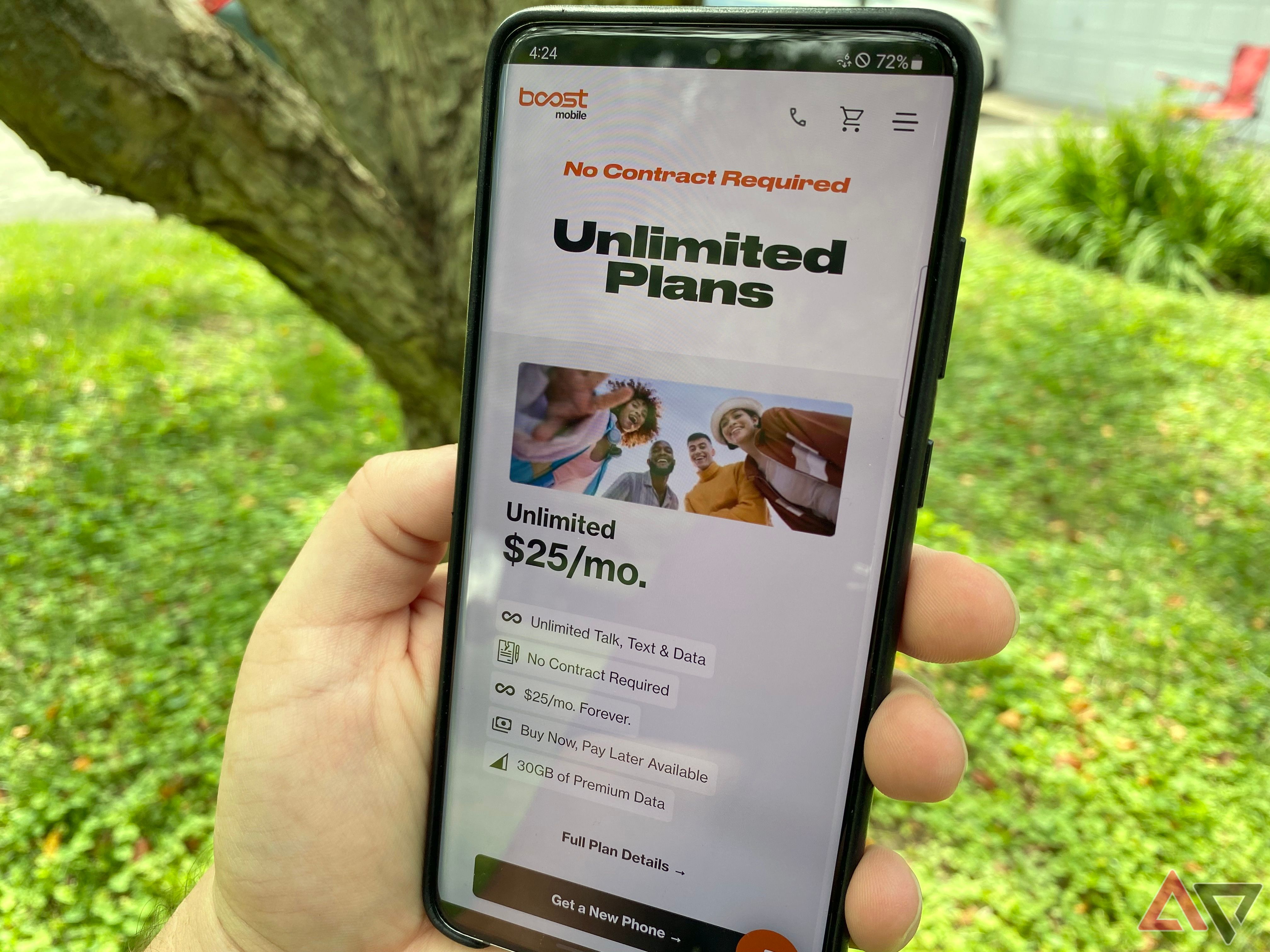 Boost Mobile unlimited plans web page on a Galaxy device