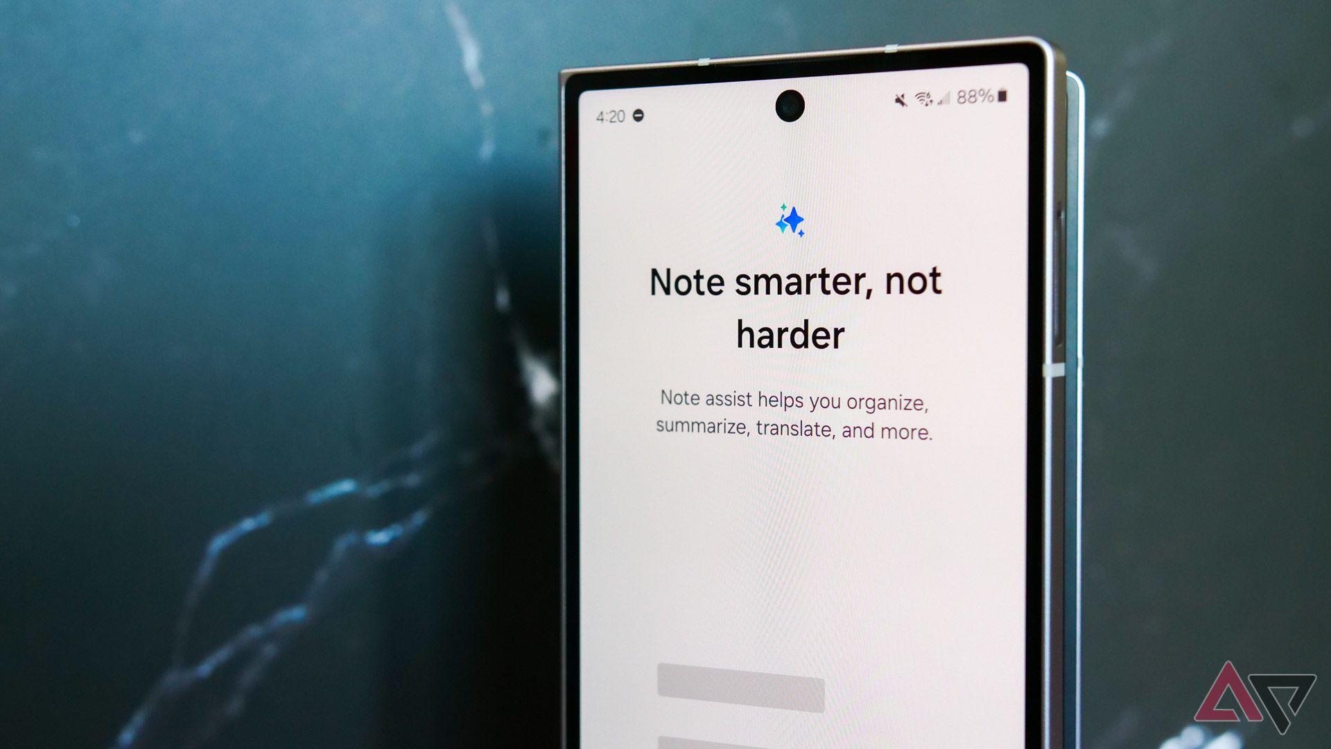 The Galaxy Z Fold 6's AI notes app shown on the cover screen.