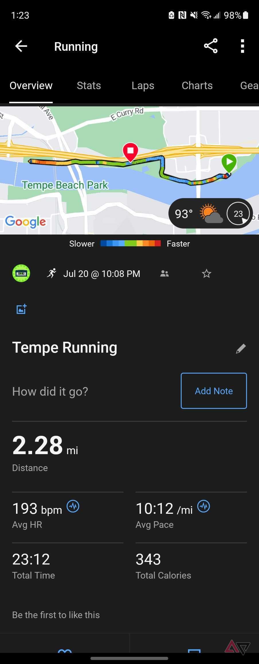 Outdoor exercise in Garmin Connect.