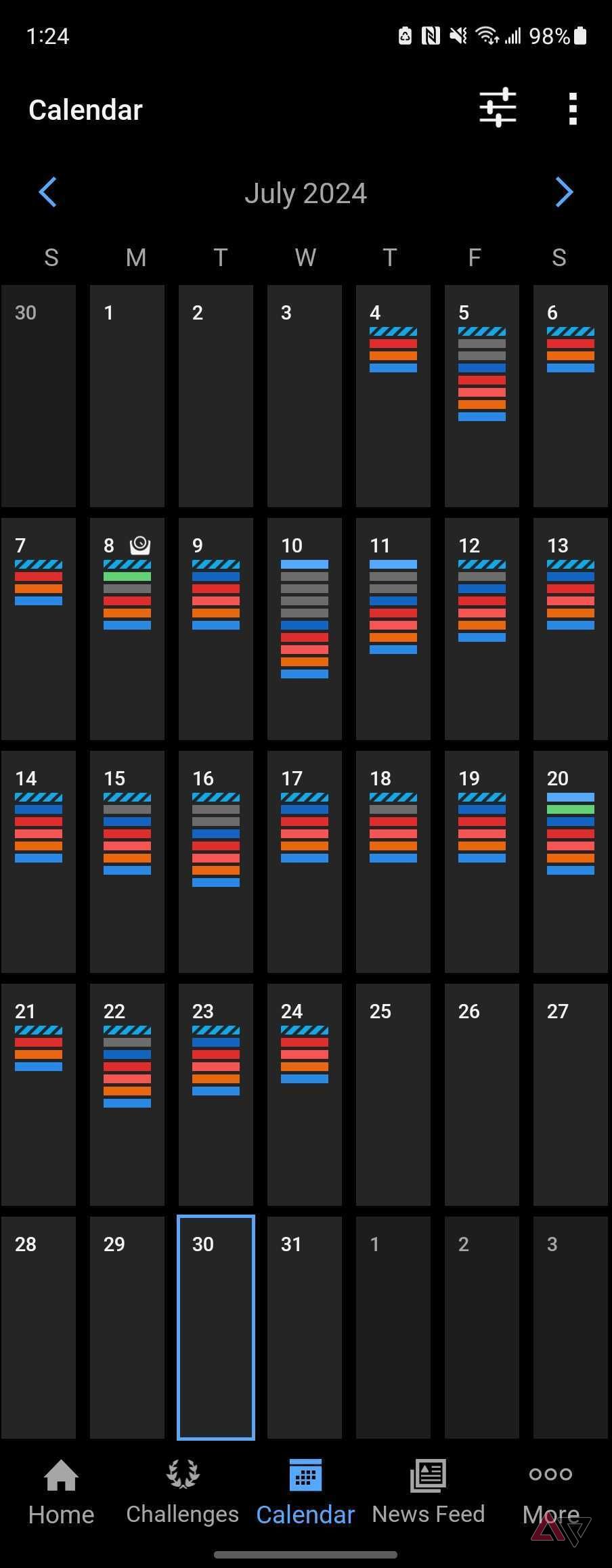 Activity tracking data in Garmin Connect.