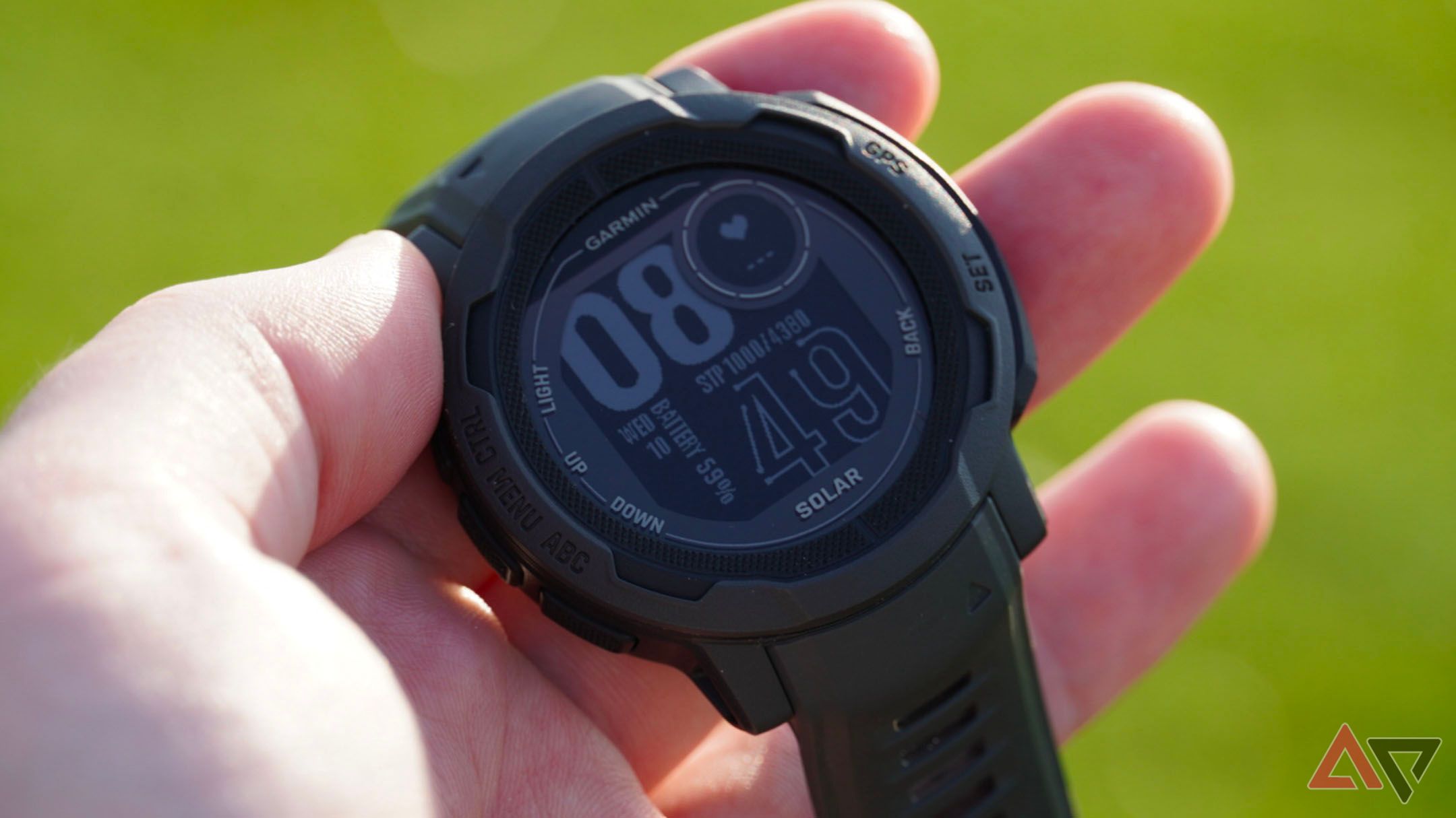 The Garmin Instinct 2 Solar in the sun.