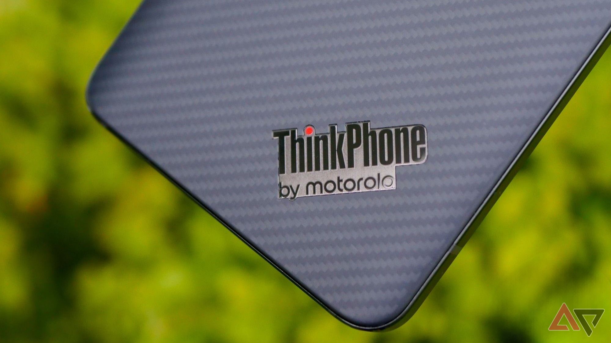 A closeup on the ThinkPhone logo