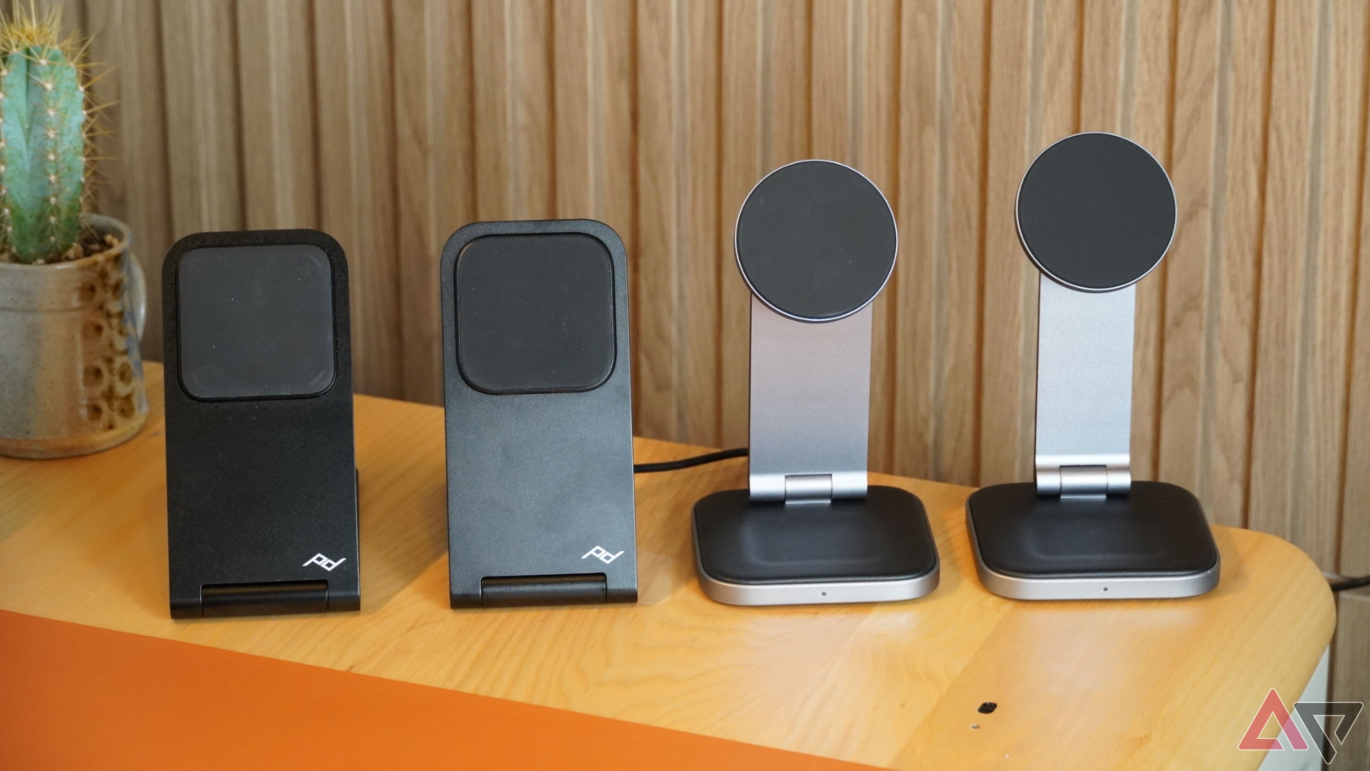 A comparison of four wireless charging stands.