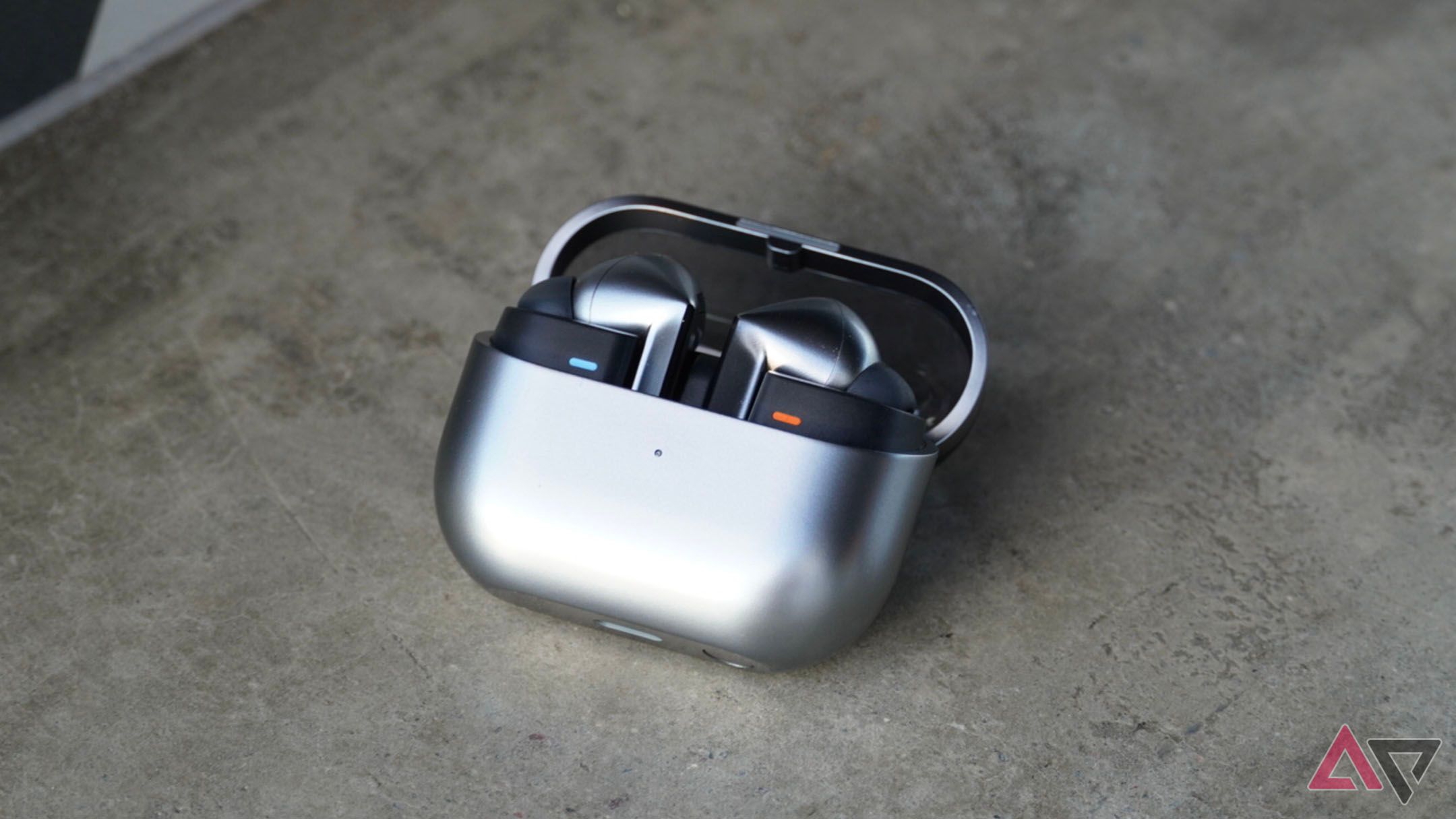 The Galaxy Buds 3 Pro case opened with the earbuds inside.