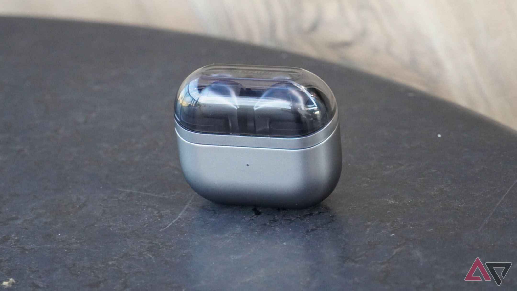 The Galaxy Buds 3 Pro in their case, closed.