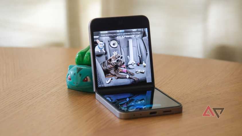 A Samsung Galaxy Z Flip 6 with an image editor interface open.