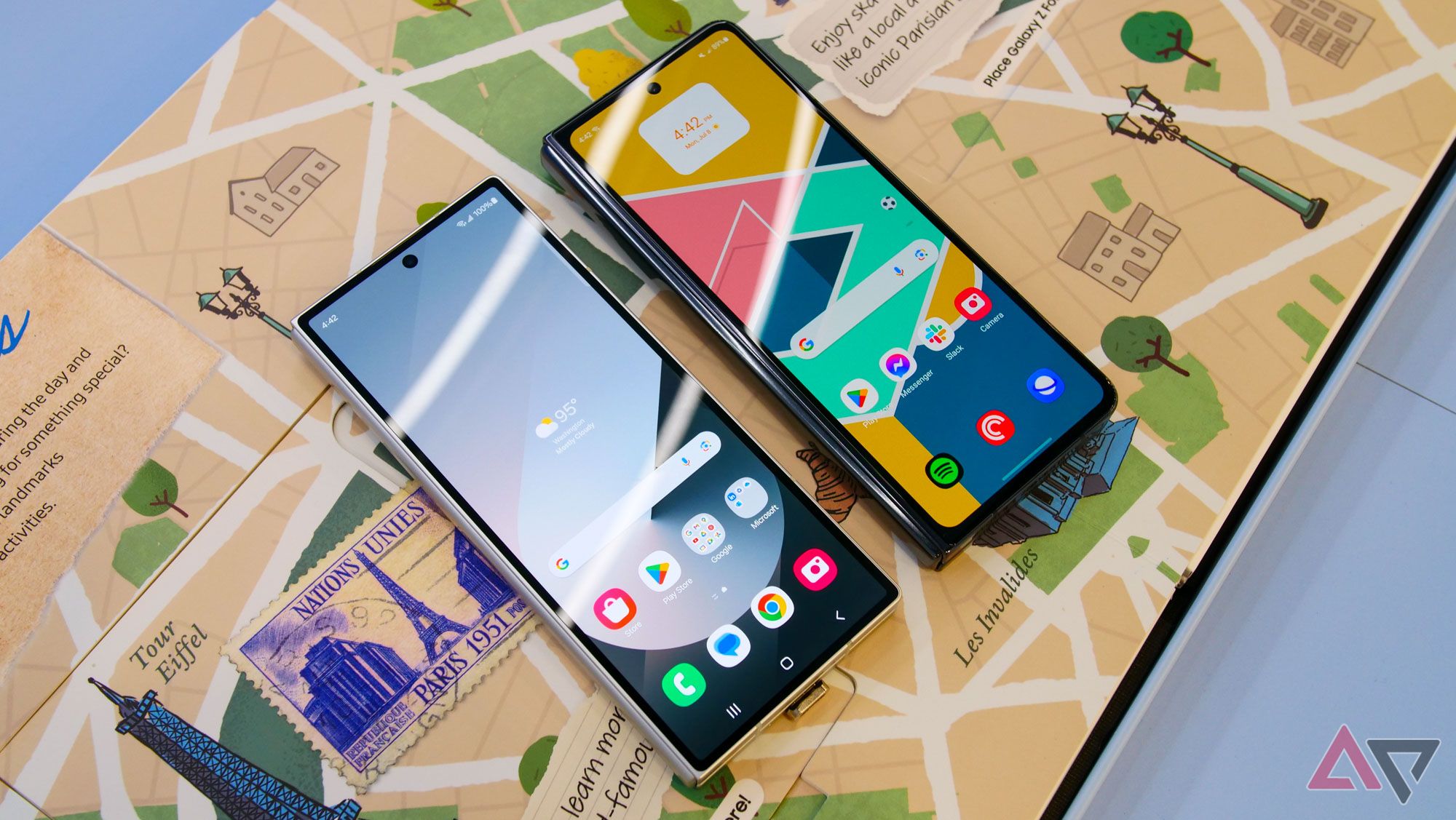 The Galaxy Z Fold 6 and Fold 5's cover displays on a map.