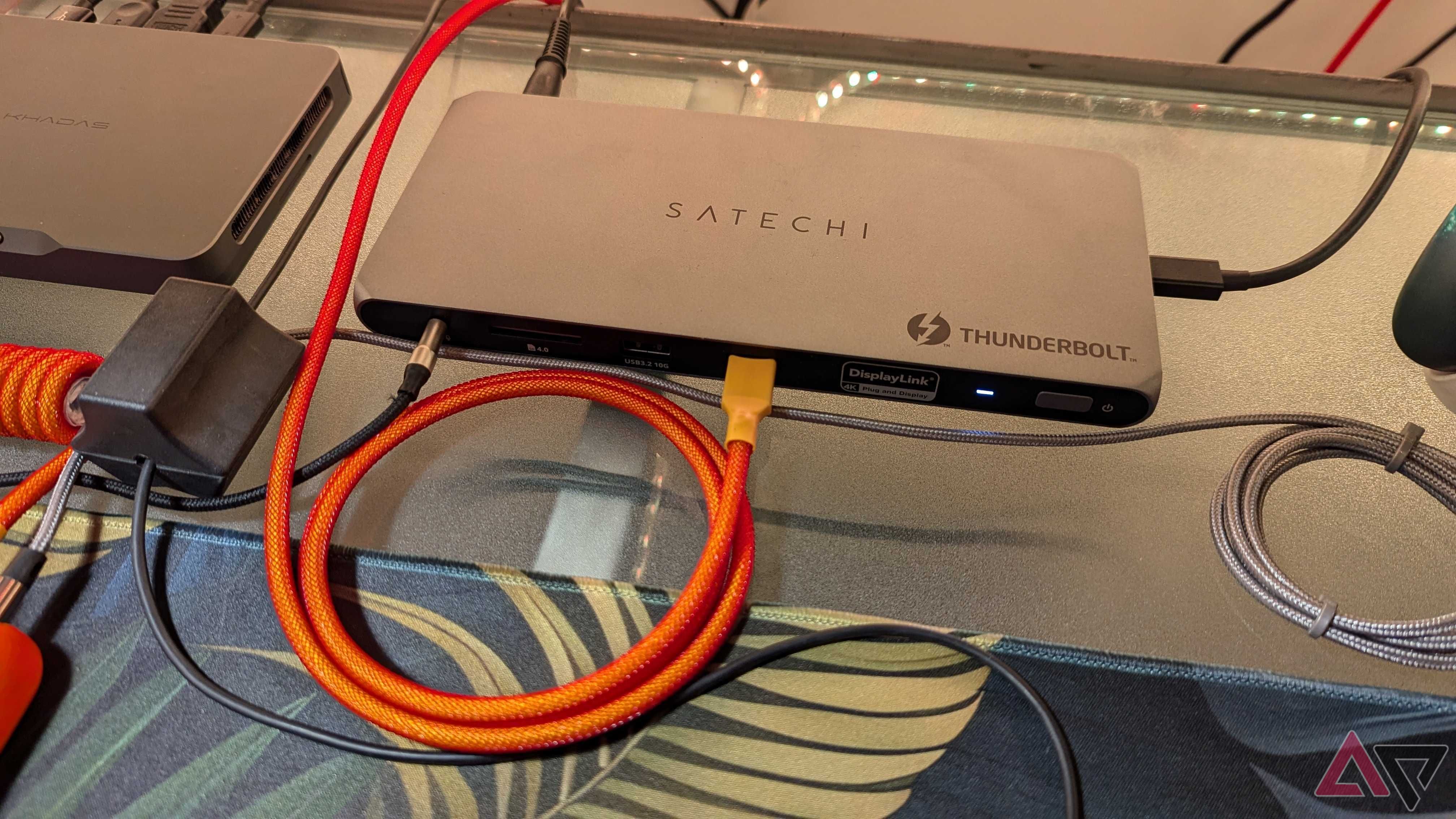 Satechi Thunderbolt 4 Dock with orange and additional wires connected