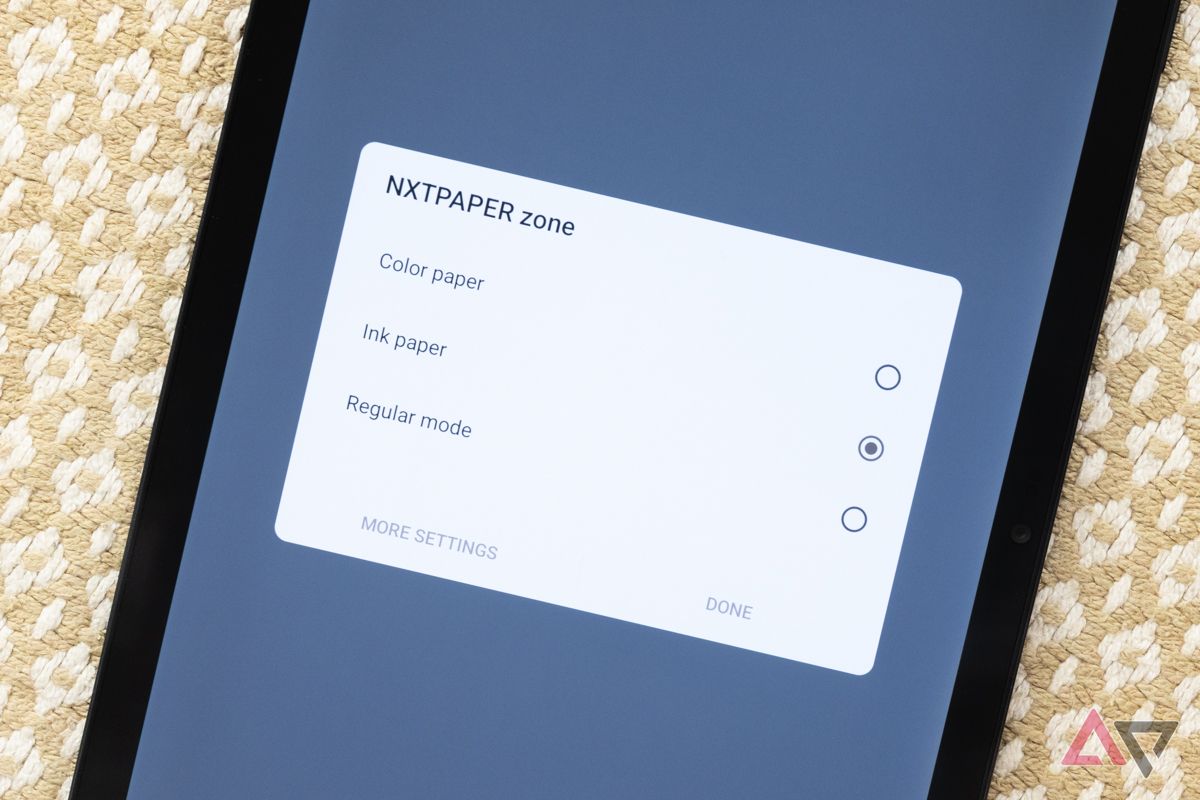 A screen showing the color options for the TCL Tab 10 NXTPAPER 5G on a gold background