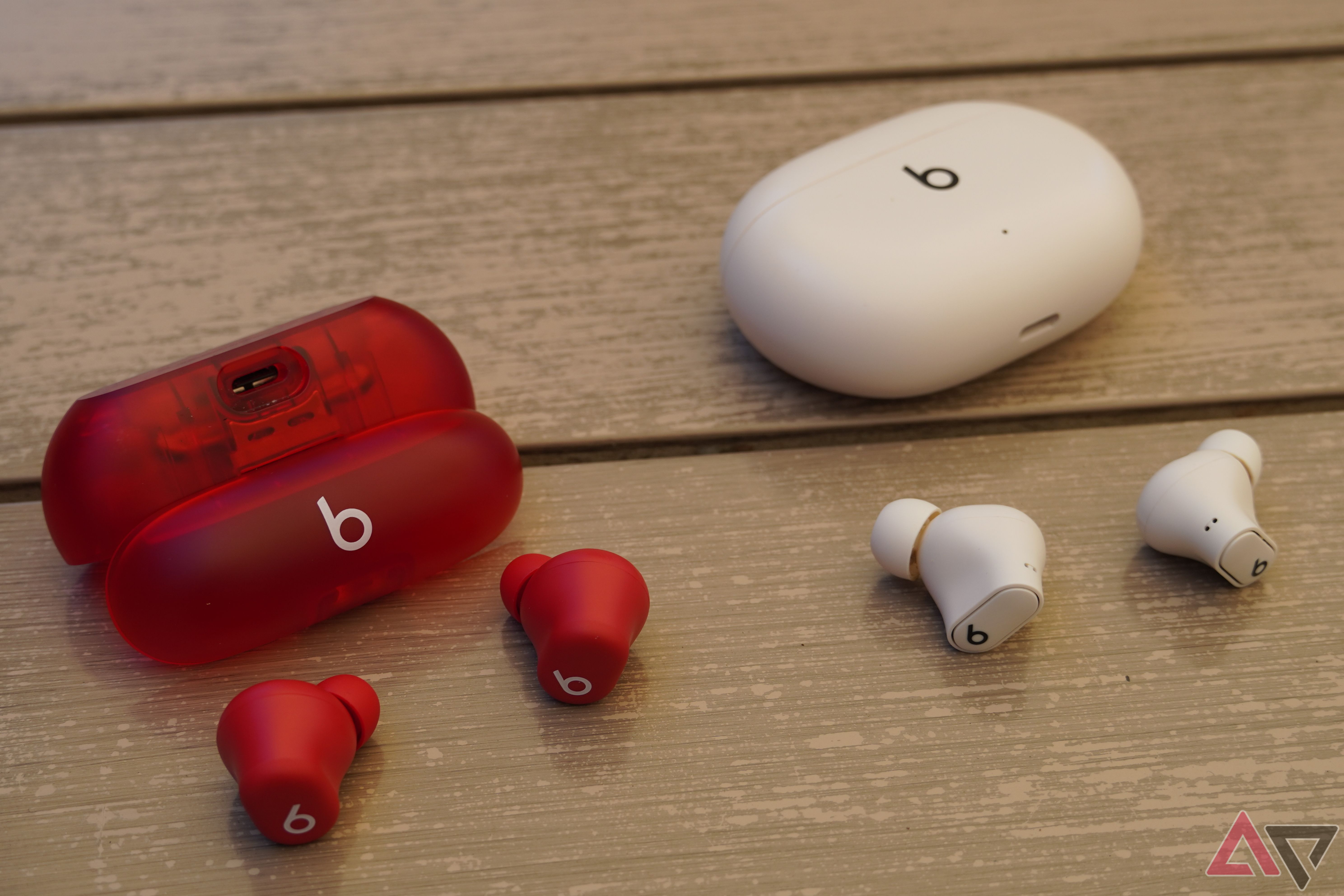 The Beats Solo Buds (left) versus the Beats Studio Buds+ (right).