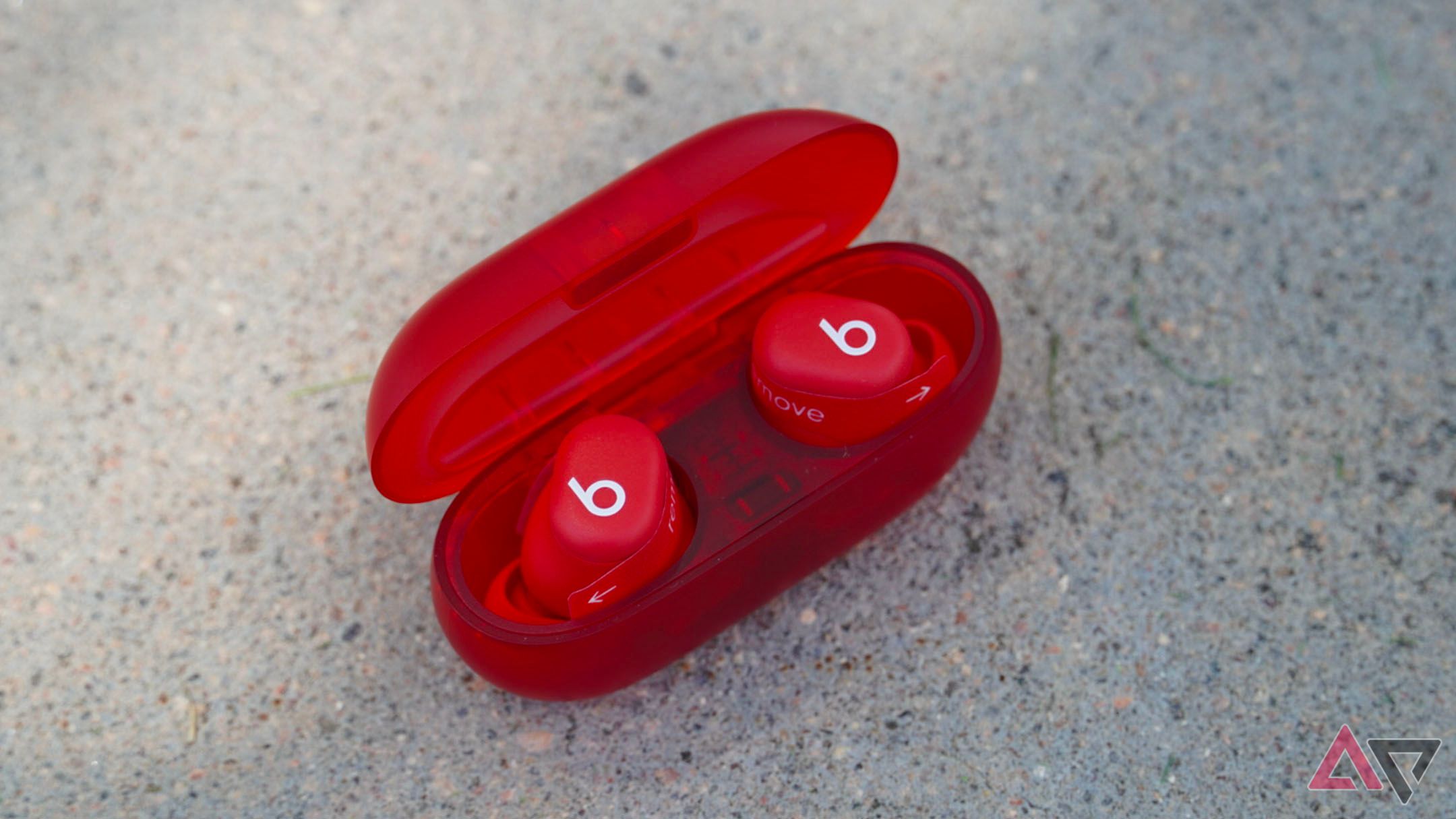 The Beats Solo Buds opened in their charging case.