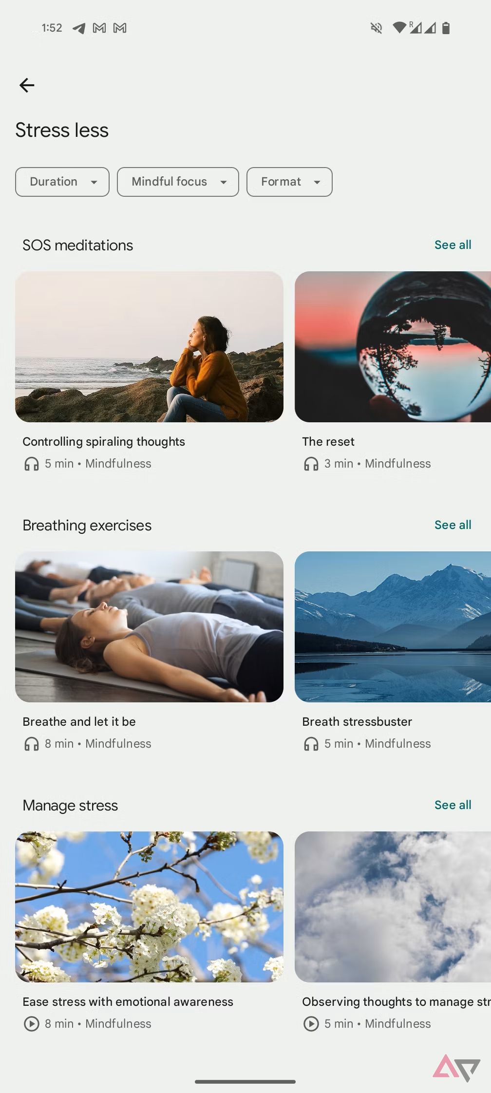 The Fitbit Premium app's coaching interface showing additional stress content