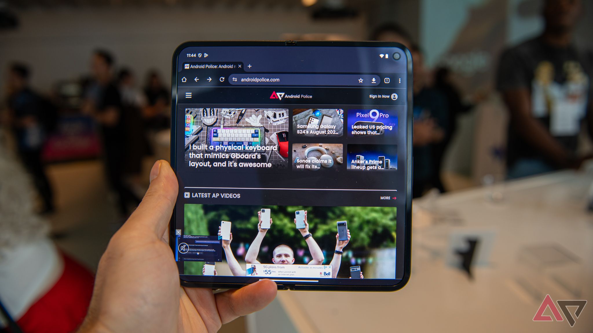 A Google Pixel 9 Pro Fold unfolded to show the large tablet-sized screen