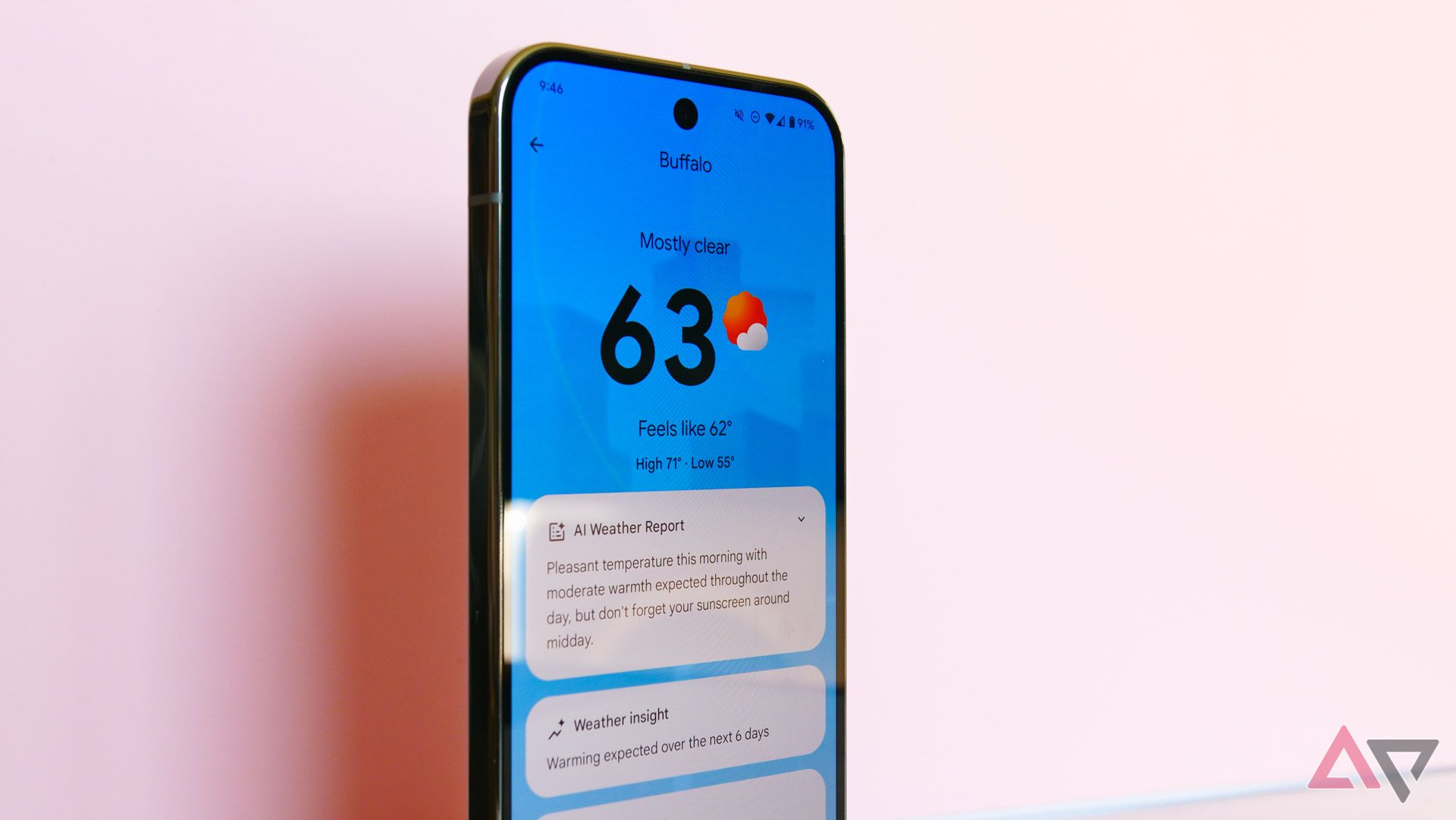 Google's new weather app as shown on a Pixel 9 Pro