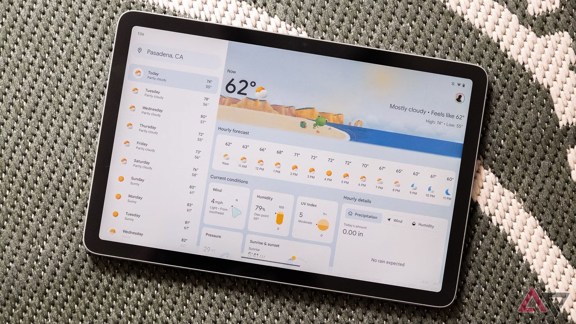 Pixel Tablet displaying Google's weather app