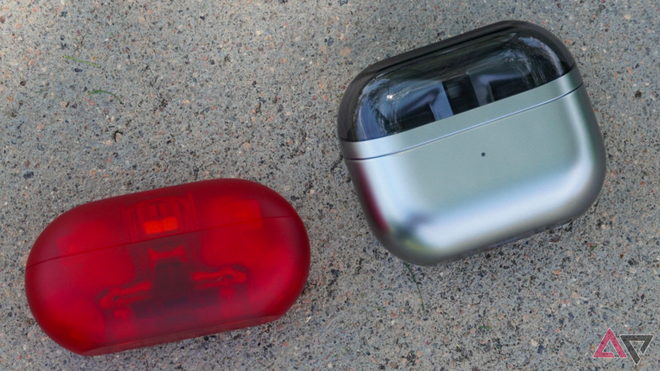 The Beats Solo Buds case (left) next to the Galaxy Buds 3 Pro case (right).