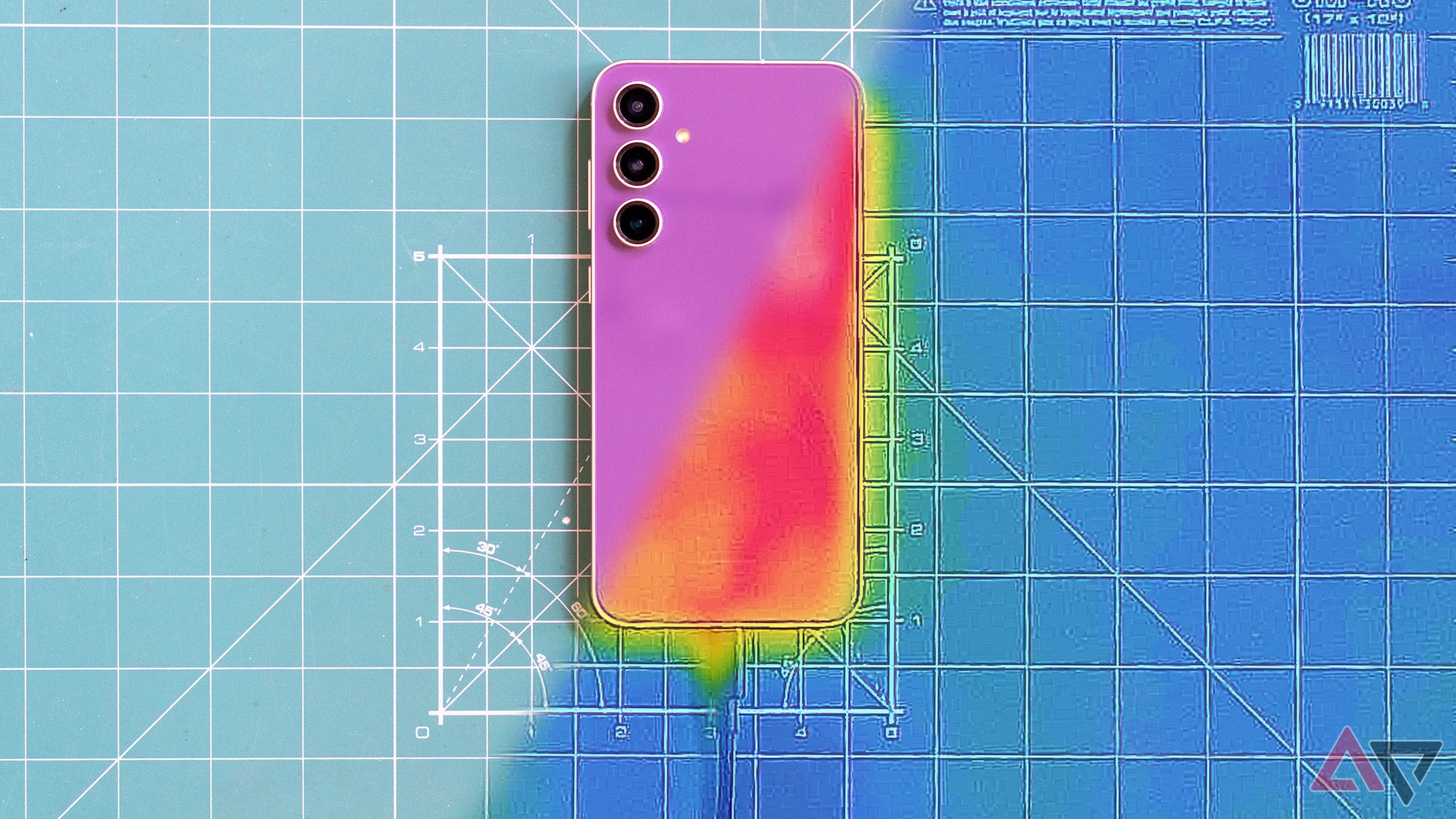 an android phone charging with thermal camera view overlayed on right half