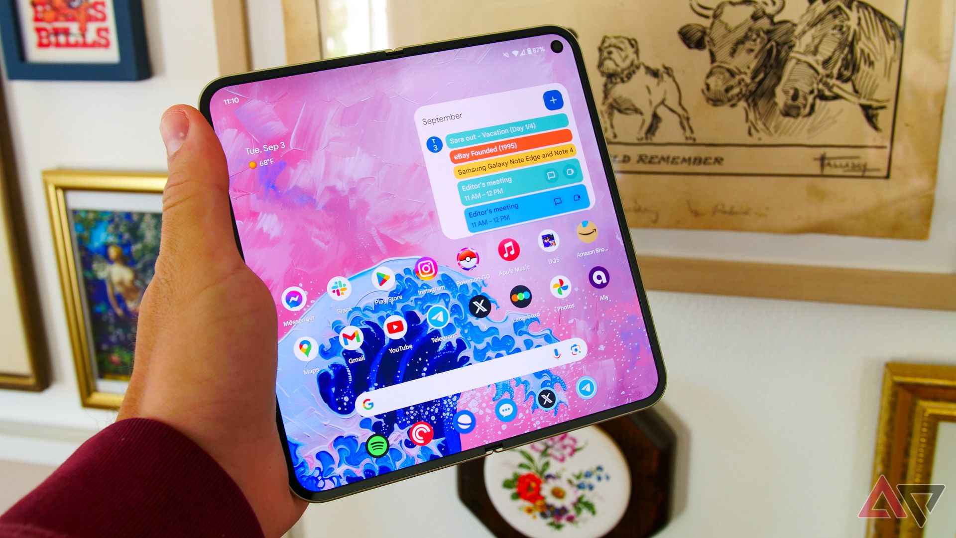 The Google Pixel 9 Pro Fold held in a left hand