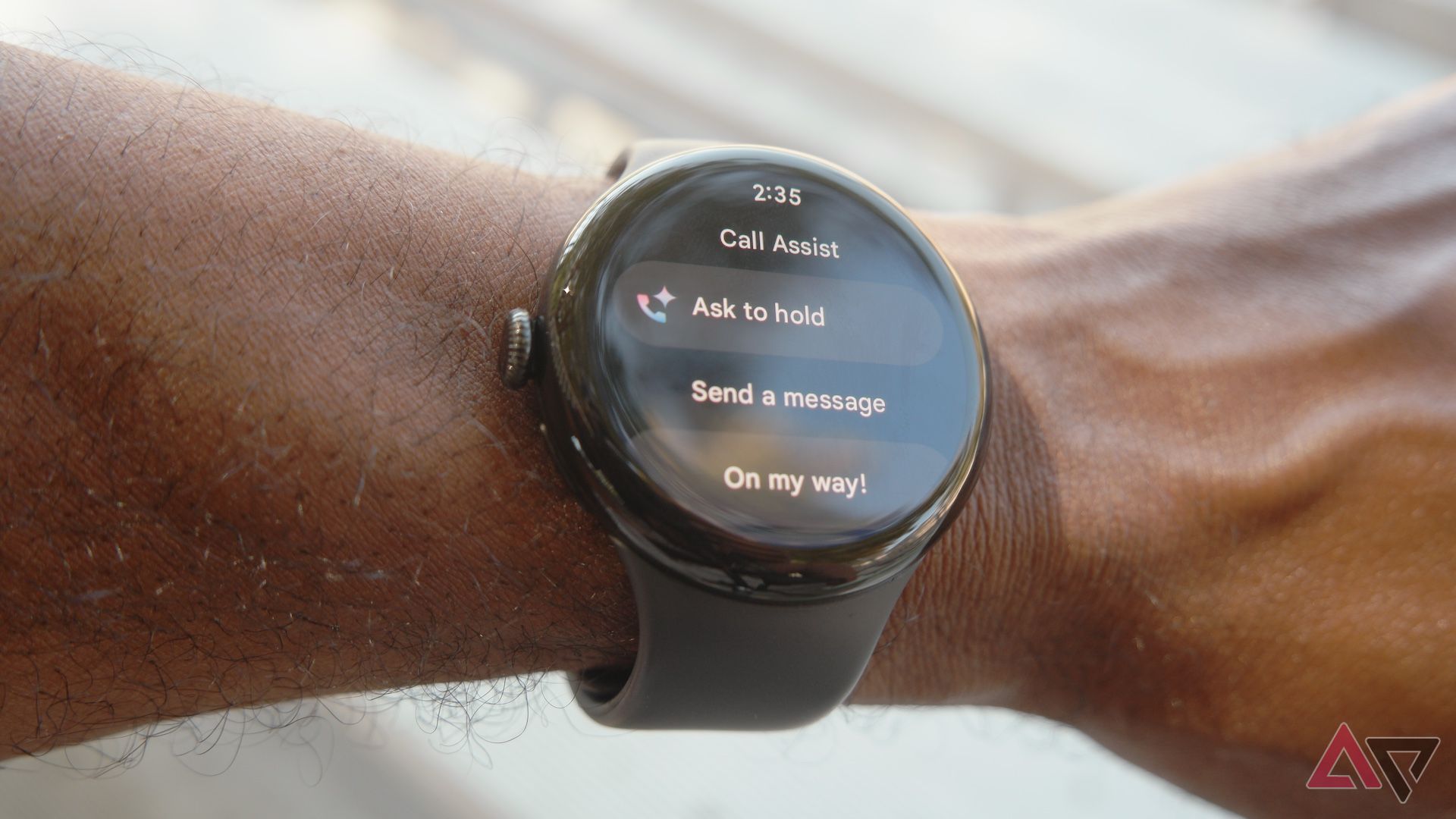 Google Pixel Watch 3 showing the Ask to Hold screen