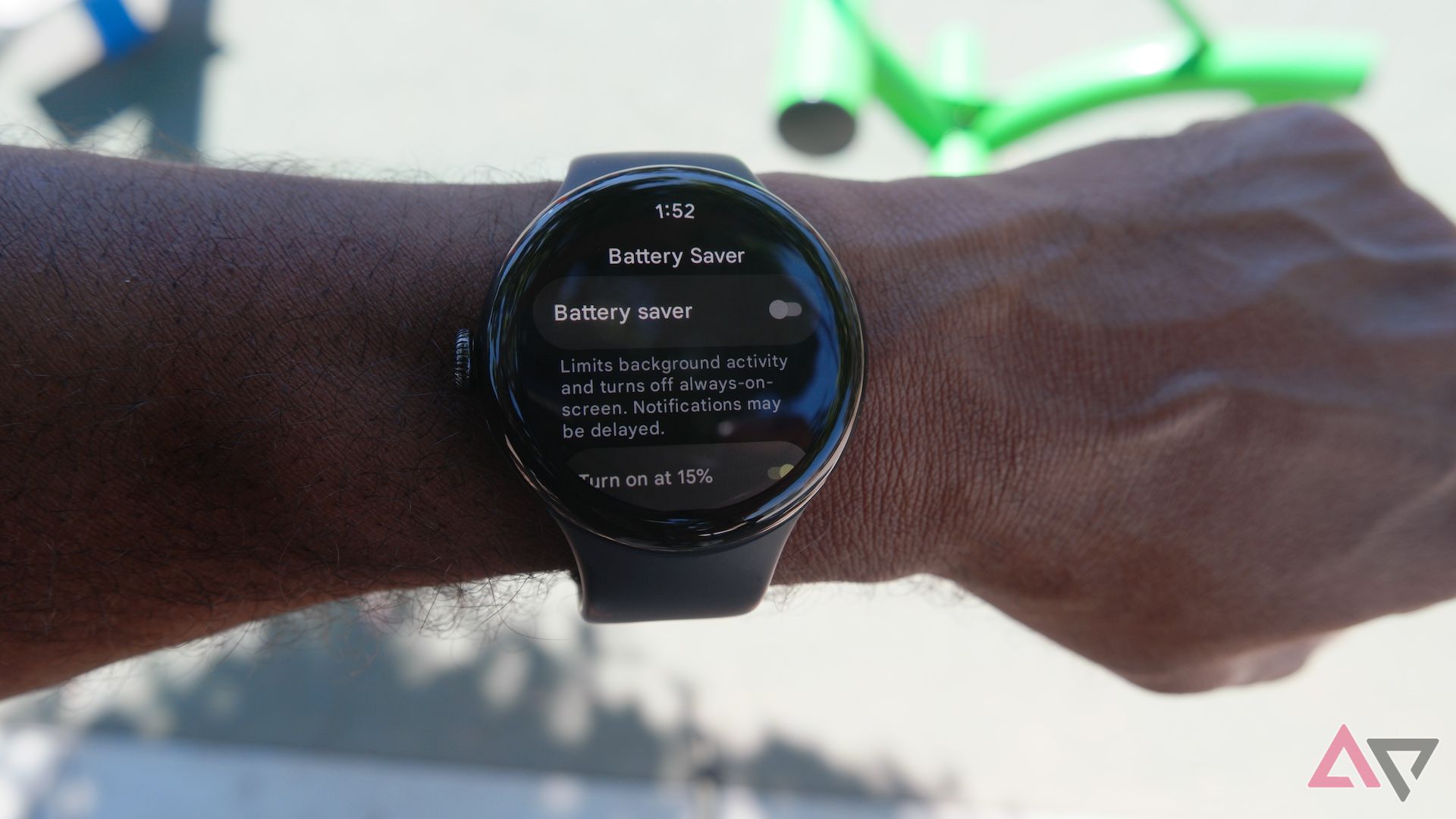 Google Pixel Watch 3 showing the battery saver screen