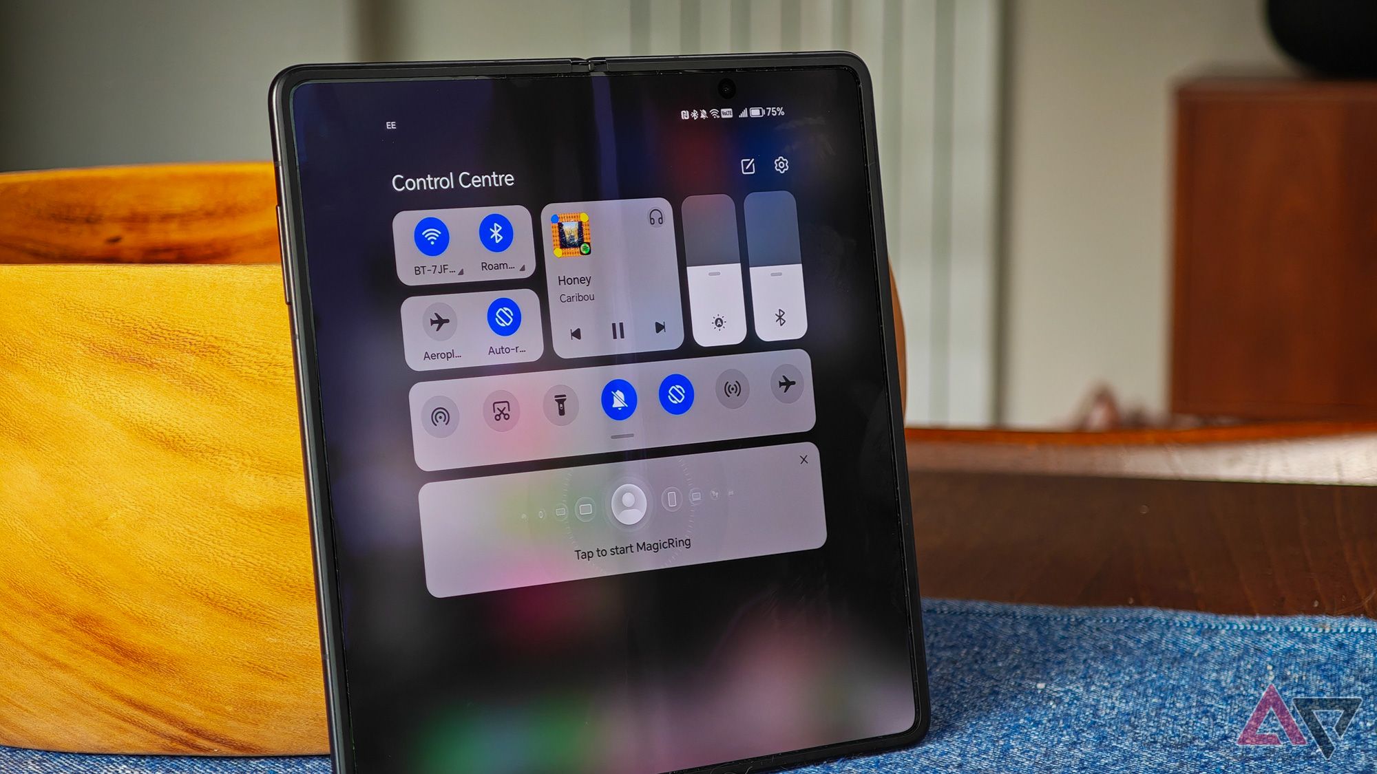 The Honor Magic V3 shows the Control Center on the screen